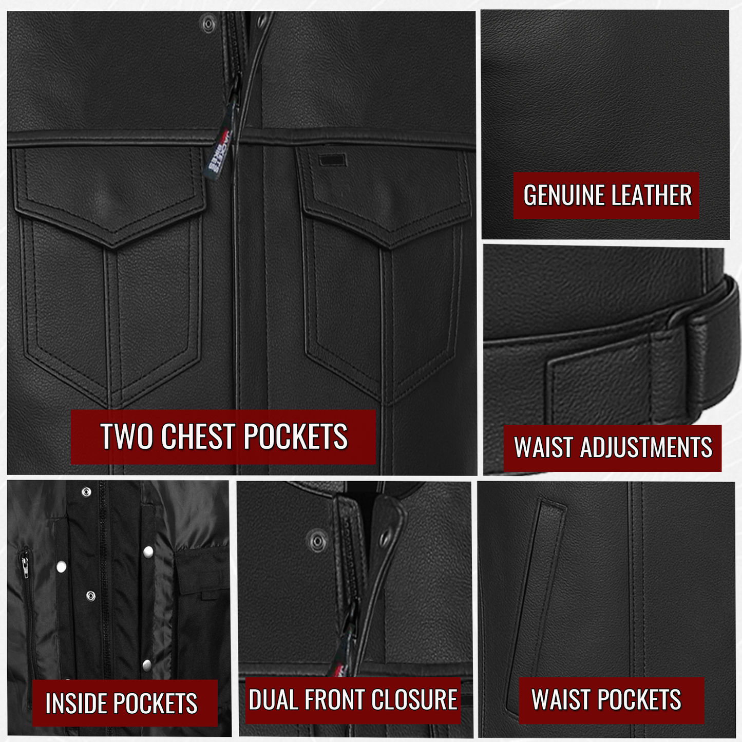 Men's ARMOR Leather SOA Anarchy Motorcycle Biker Club Concealed Carry Vest
