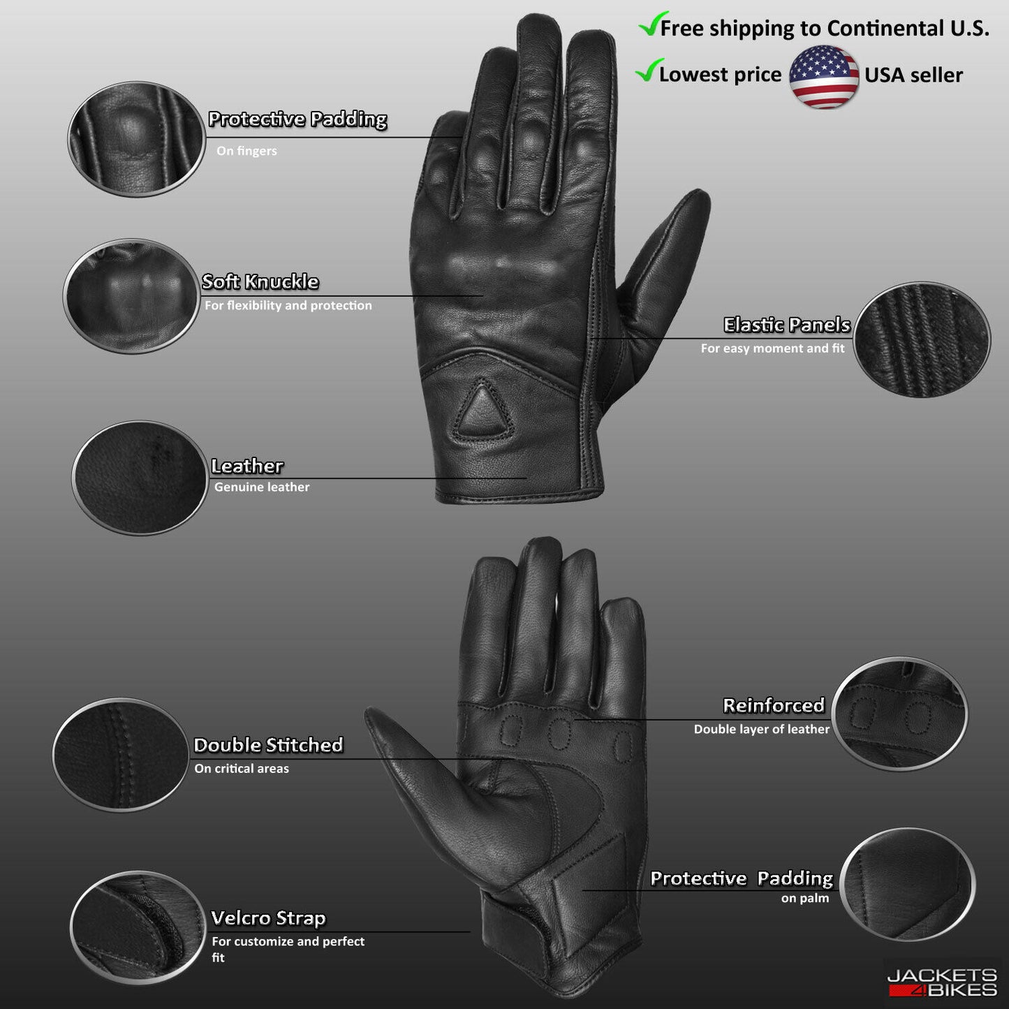 Motorcycle Bicycle Riding Racing Bike Protective Armor Gel Leather Gloves BlackWhite