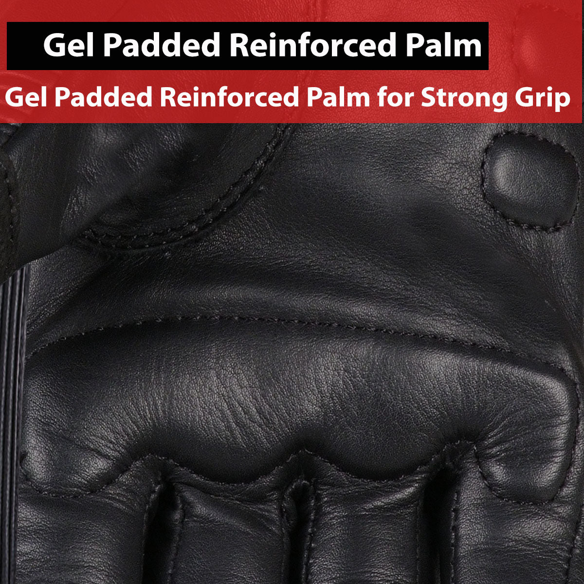 Jackets 4 Bikes Men's Genuine Leather Cruiser Street Biker Padded Gloves BlackRed