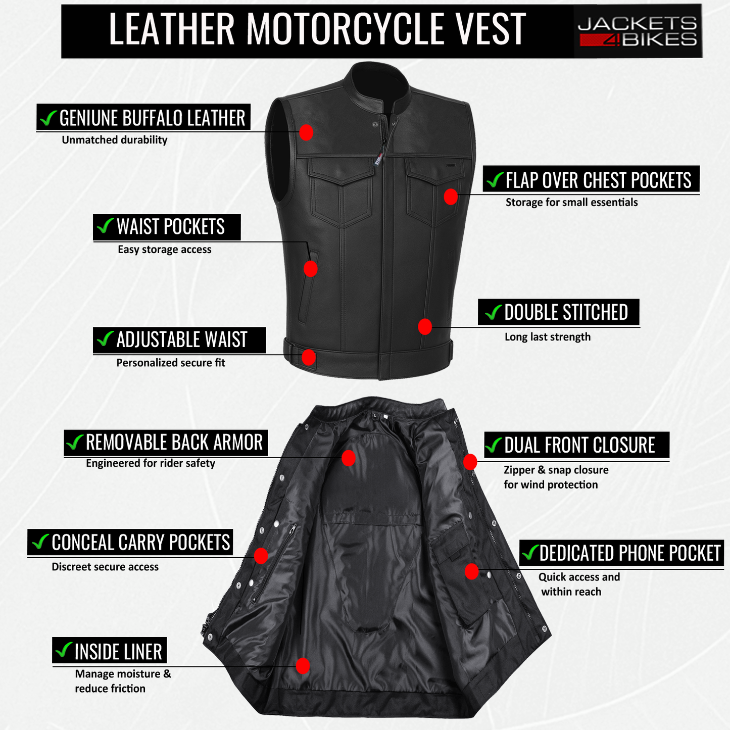 Men's ARMOR Leather SOA Anarchy Motorcycle Biker Club Concealed Carry Vest