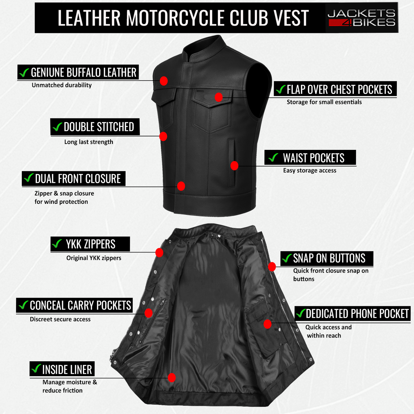 SOA Men's Leather Vest Anarchy Motorcycle Biker Club Concealed Carry Outlaws