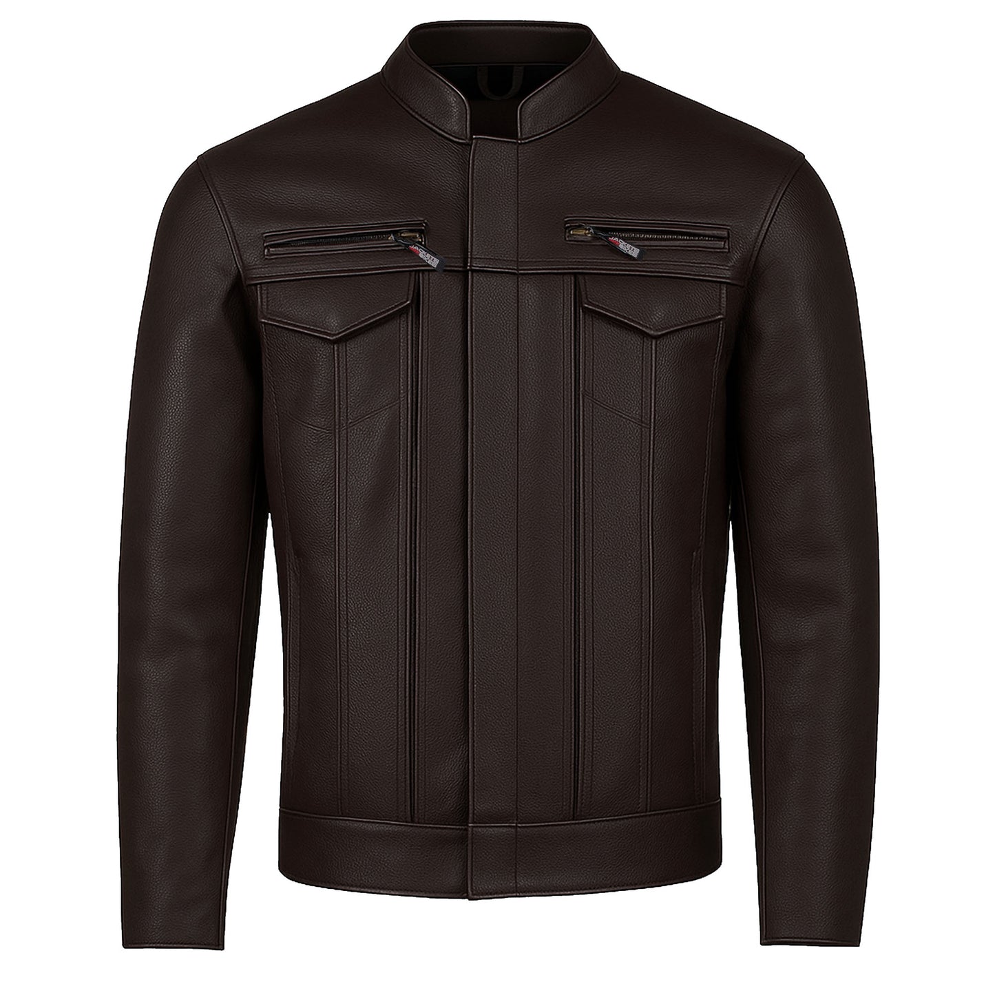 Men's Commuter Premium Natural Buffalo Armor Motorcycle Leather Biker Jacket Brown