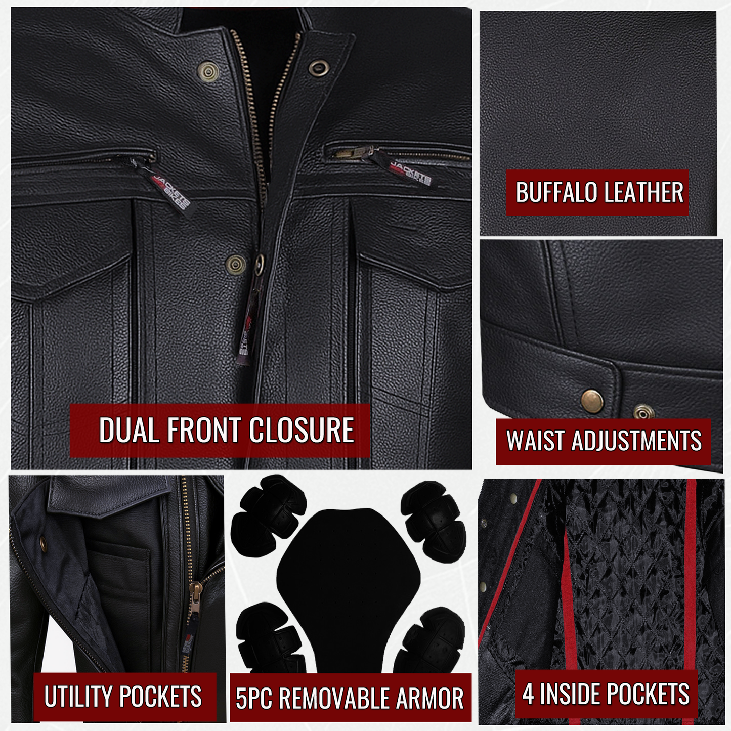 Men's Commuter Premium Natural Buffalo Armor Motorcycle Leather Biker Jacket