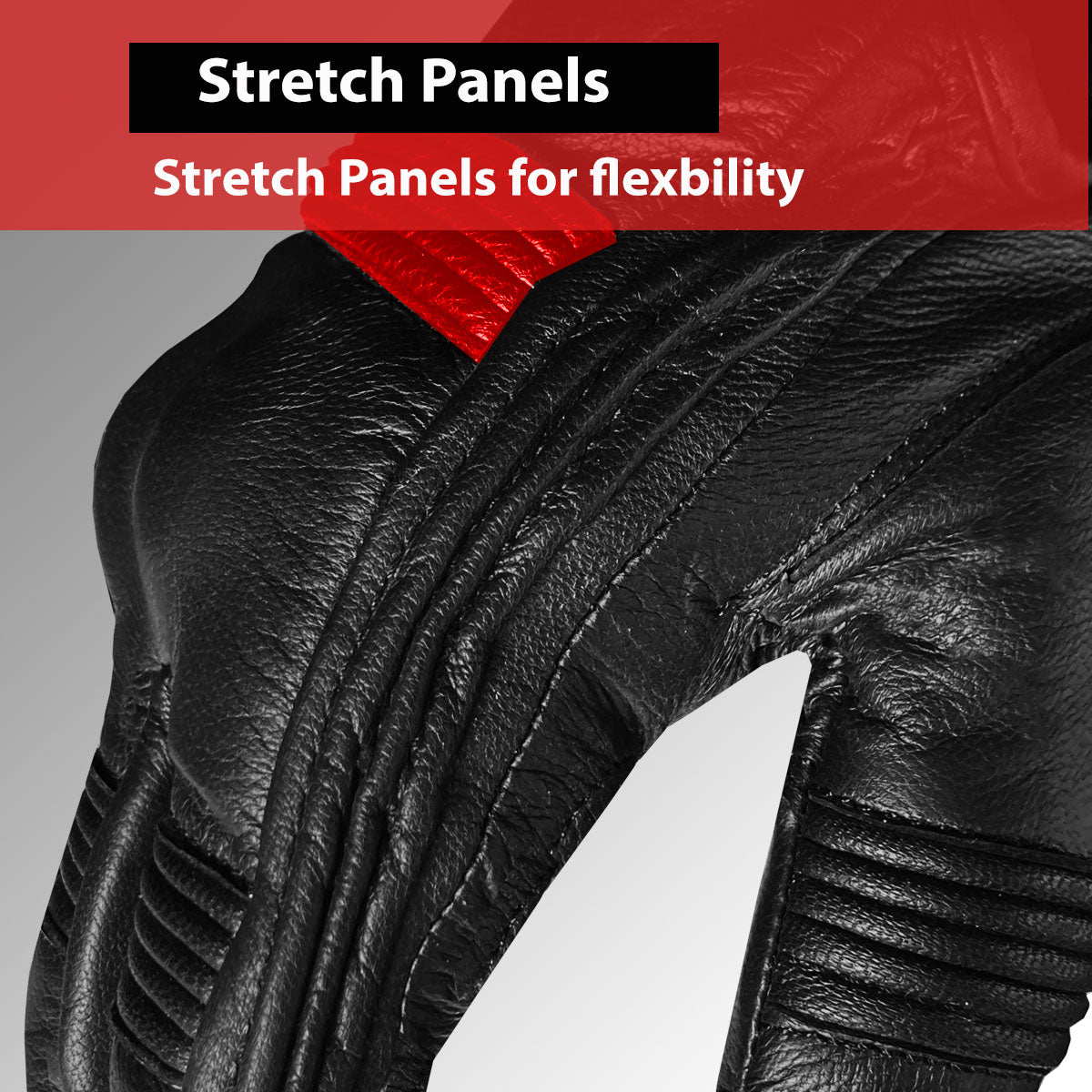 Jackets 4 Bikes Men's Genuine Leather Cruiser Street Biker Padded Gloves BlackRed