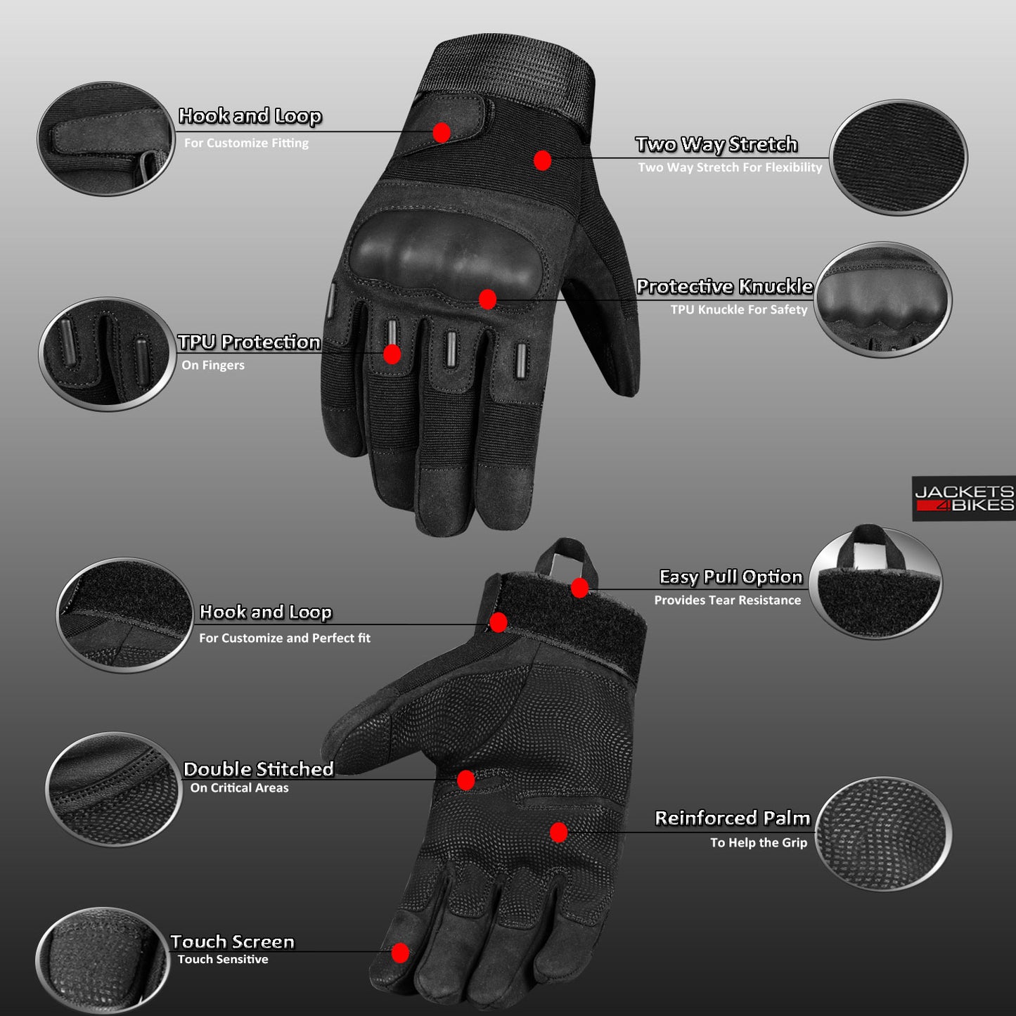 Men's Iconic Tactical Military Protection Motorcycle Outdoor Gloves Black