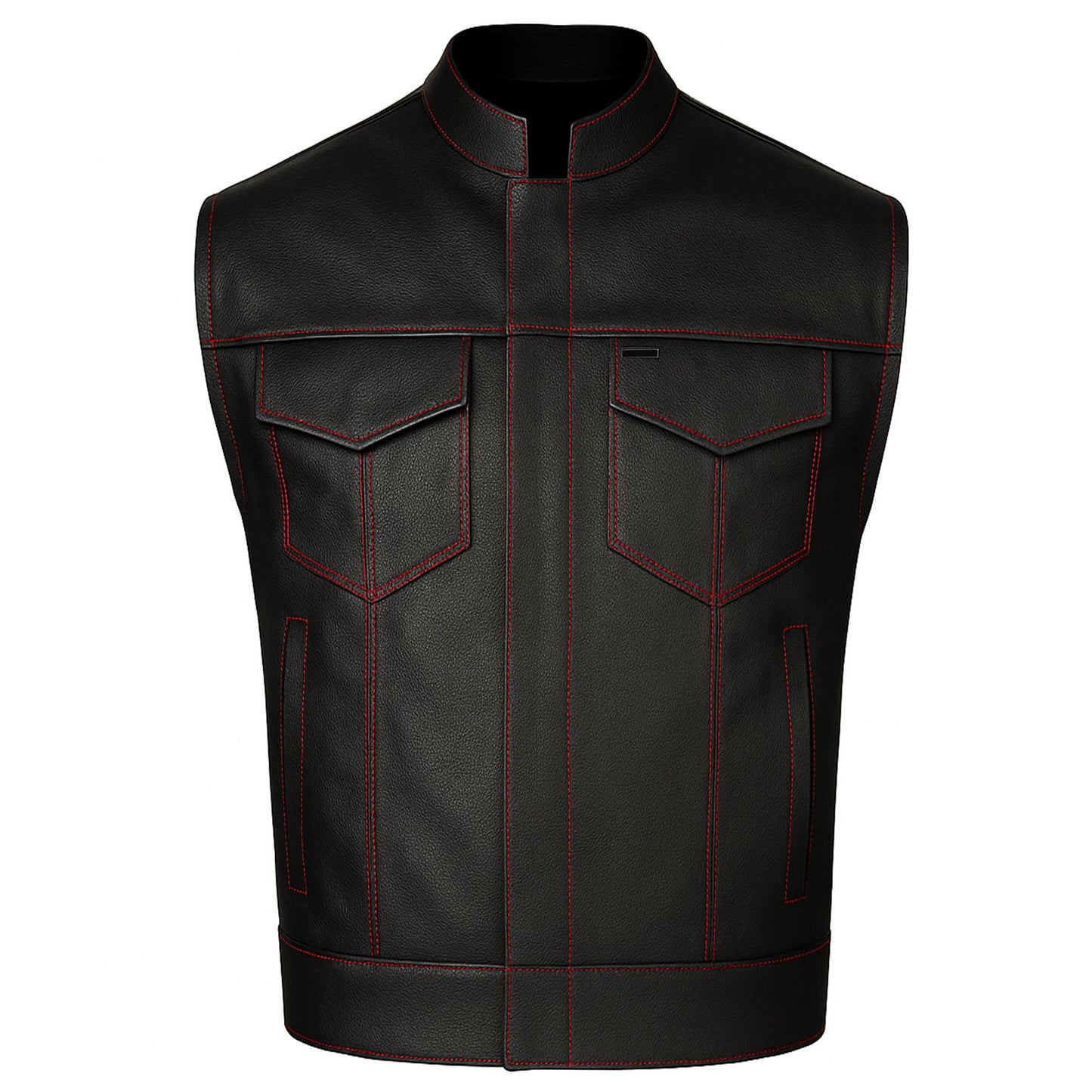 SOA Men's Leather Vest Anarchy Motorcycle Biker Club Concealed Carry Outlaws BlackRed