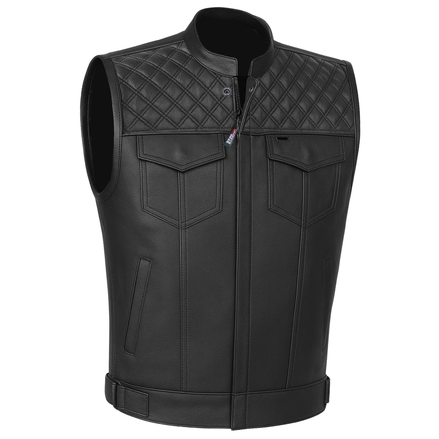 SOA Men's Leather Motorcycle Concealed Gun Pockets Biker Club Vest