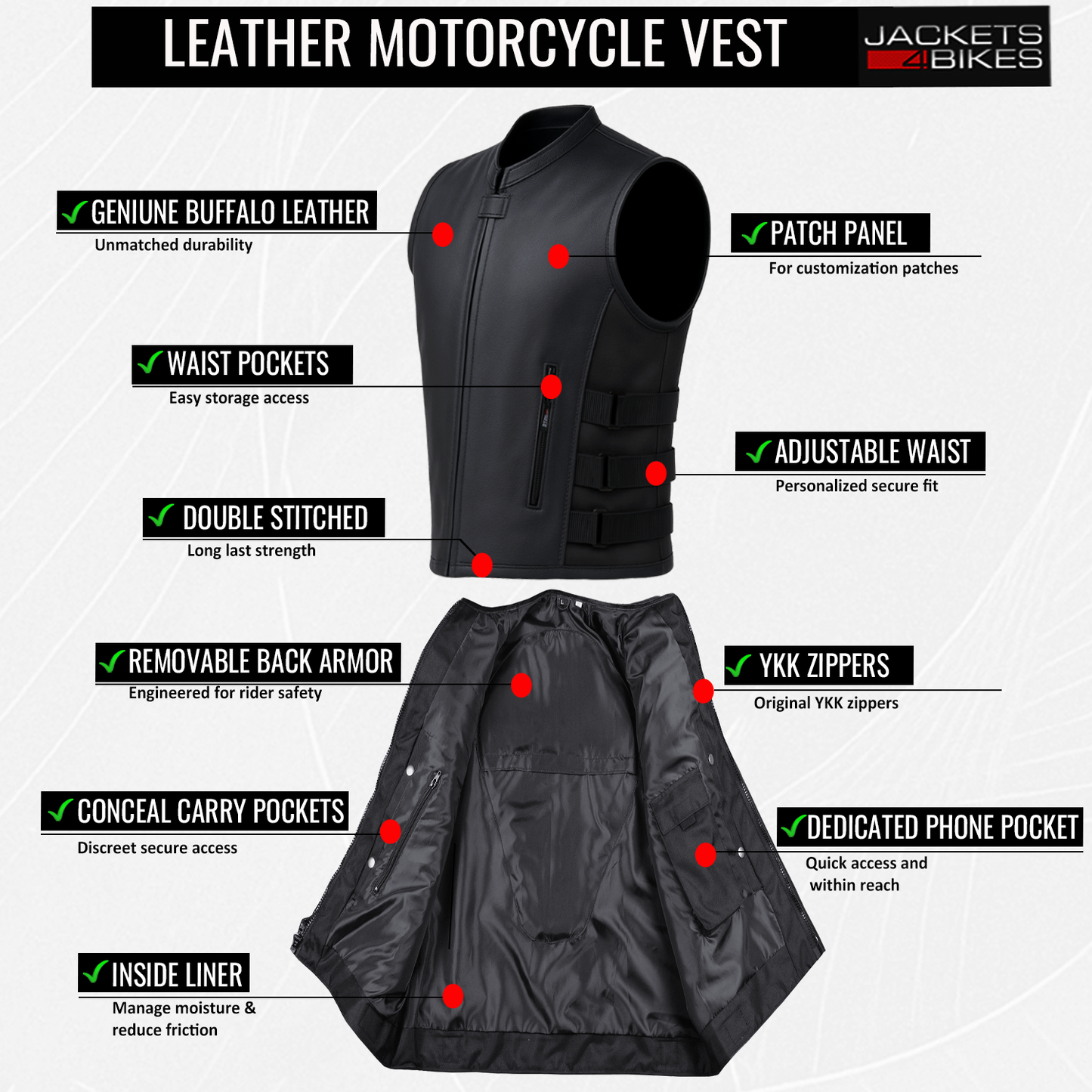 NEW BIKER MOTORCYCLE LEATHER VEST STYLISH BLACK