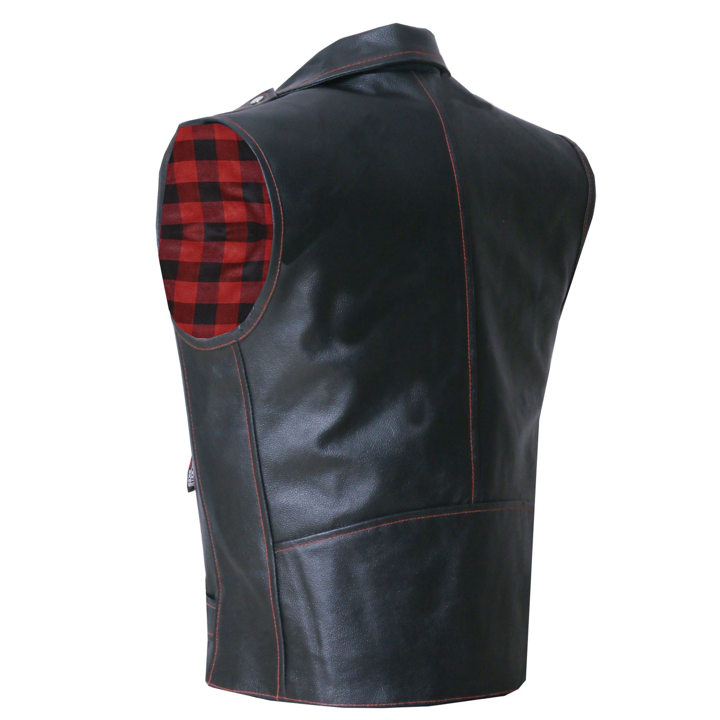 Men's Classic Leather Motorcycle Biker Concealed Carry Vintage Vest FNRed