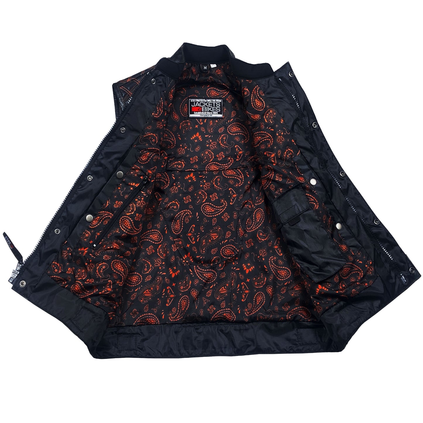 SOA Men's Leather Motorcycle Concealed Gun Pockets Biker Club Vest Paisley Orange