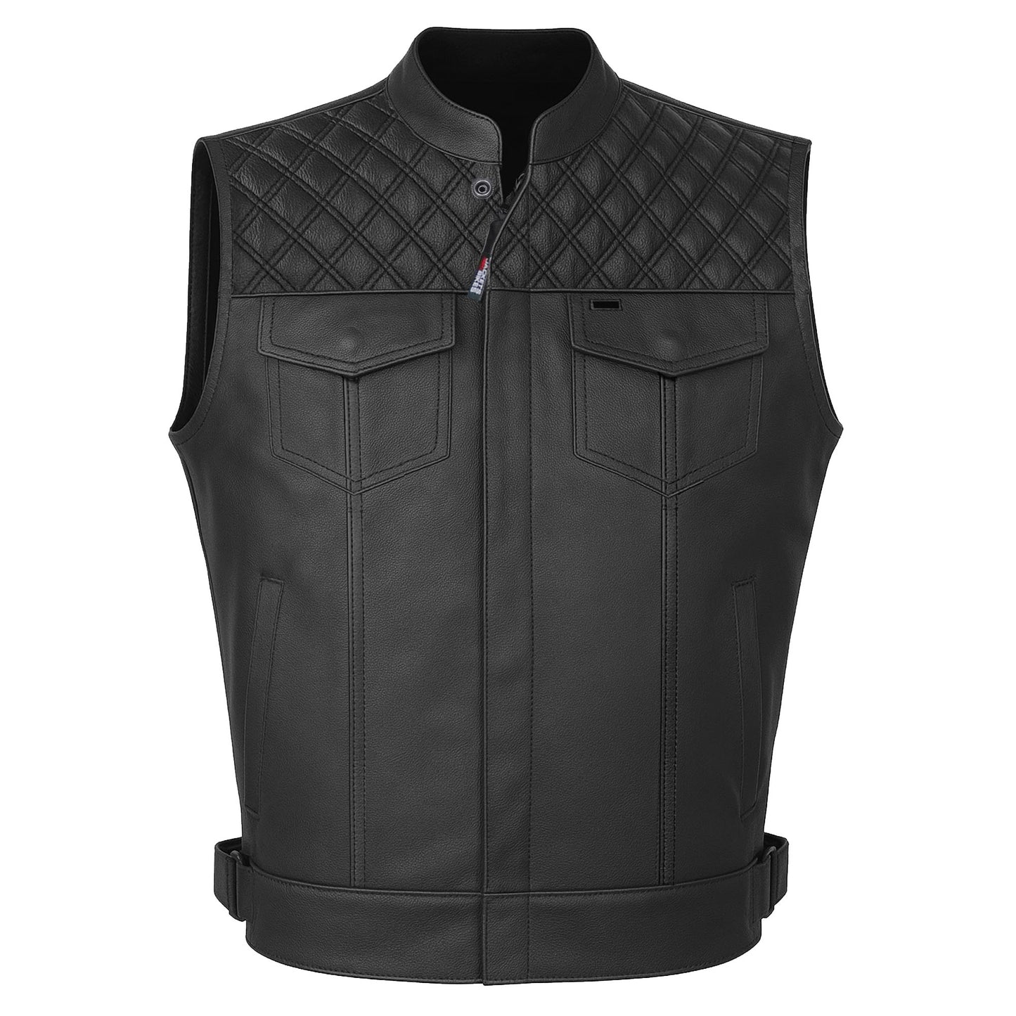 SOA Men's Leather Motorcycle Concealed Gun Pockets Biker Club Vest