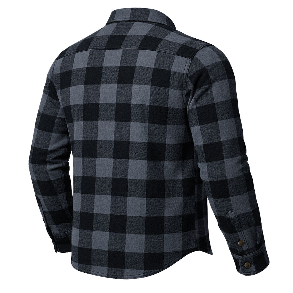Jackets 4 Bikes PERFORMER Armored Motorcycle Flannel Shirt for Men – CE Armor, Hidden Utility Pockets Ventilated Flannel Gray