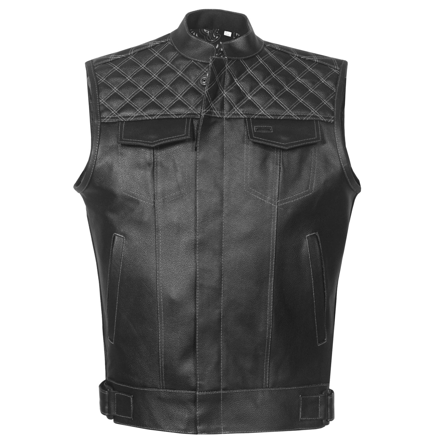 SOA Men's Leather Motorcycle Concealed Gun Pockets Biker Club Vest Paisley White