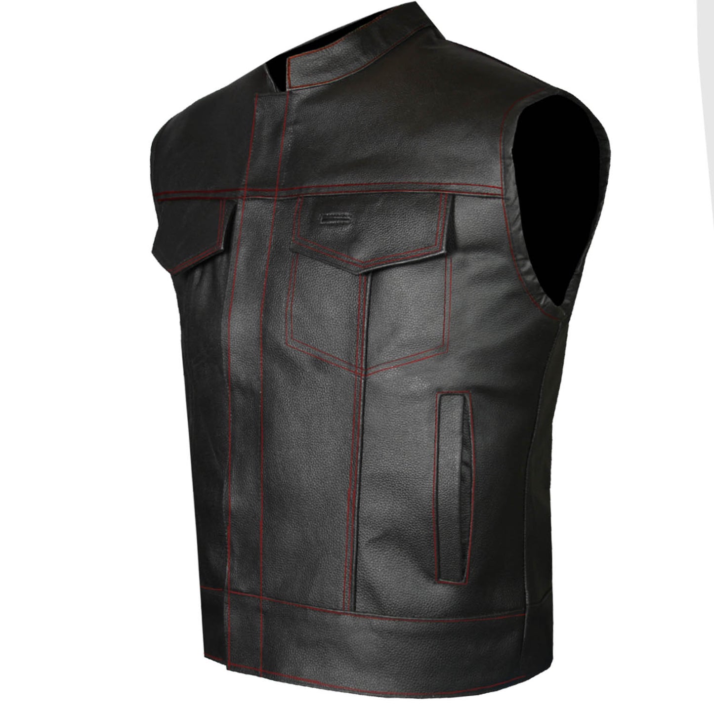 SOA Men's Leather Vest Anarchy Motorcycle Biker Club Concealed Carry Outlaws BlackRed