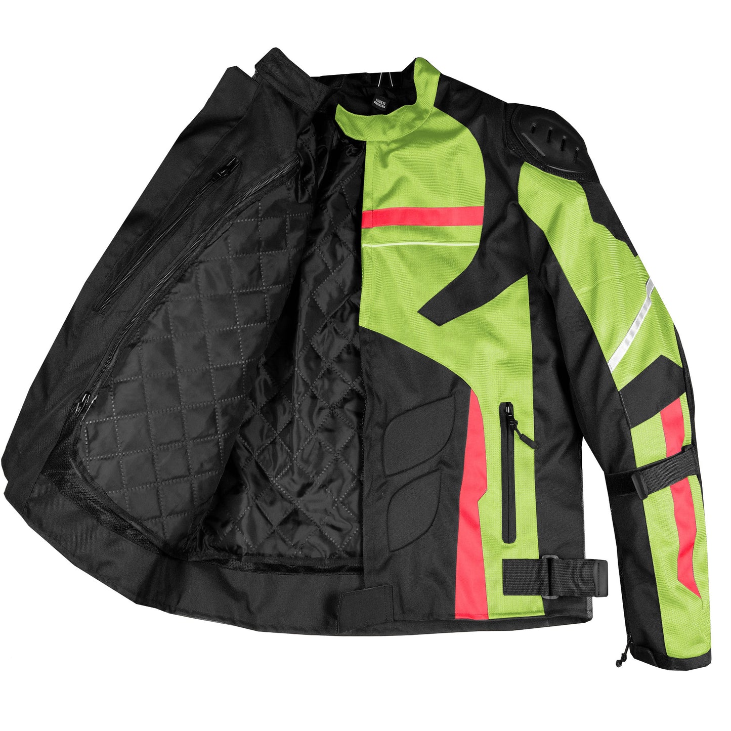 AirTrek Mens Mesh Motorcycle Touring Waterproof Rain Armor Biker Jacket HiVis Green