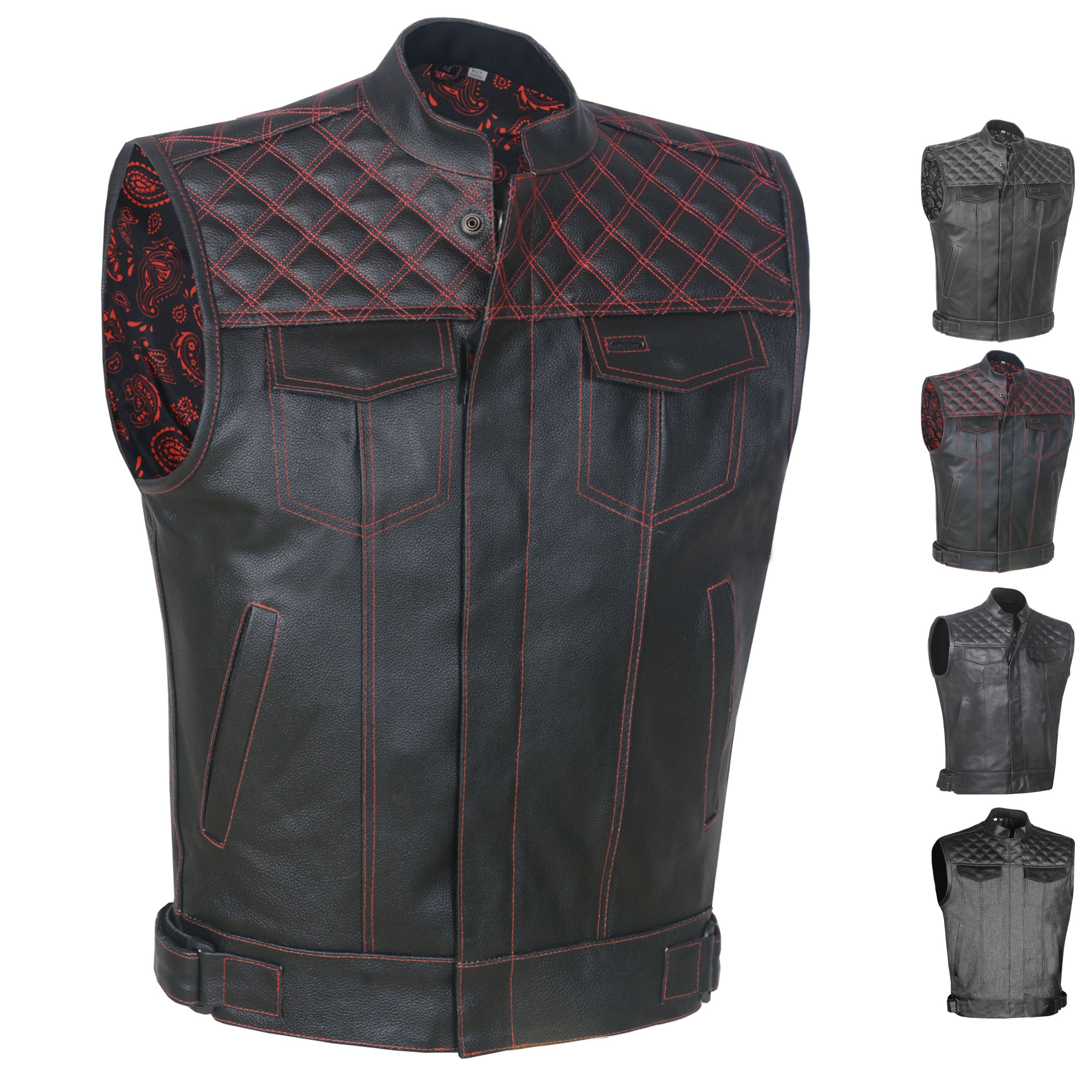 Men's SOA-Style Leather Biker Vest - Cowhide Motorcycle Vest With Gun Pockets & Snap/Zipper Closure