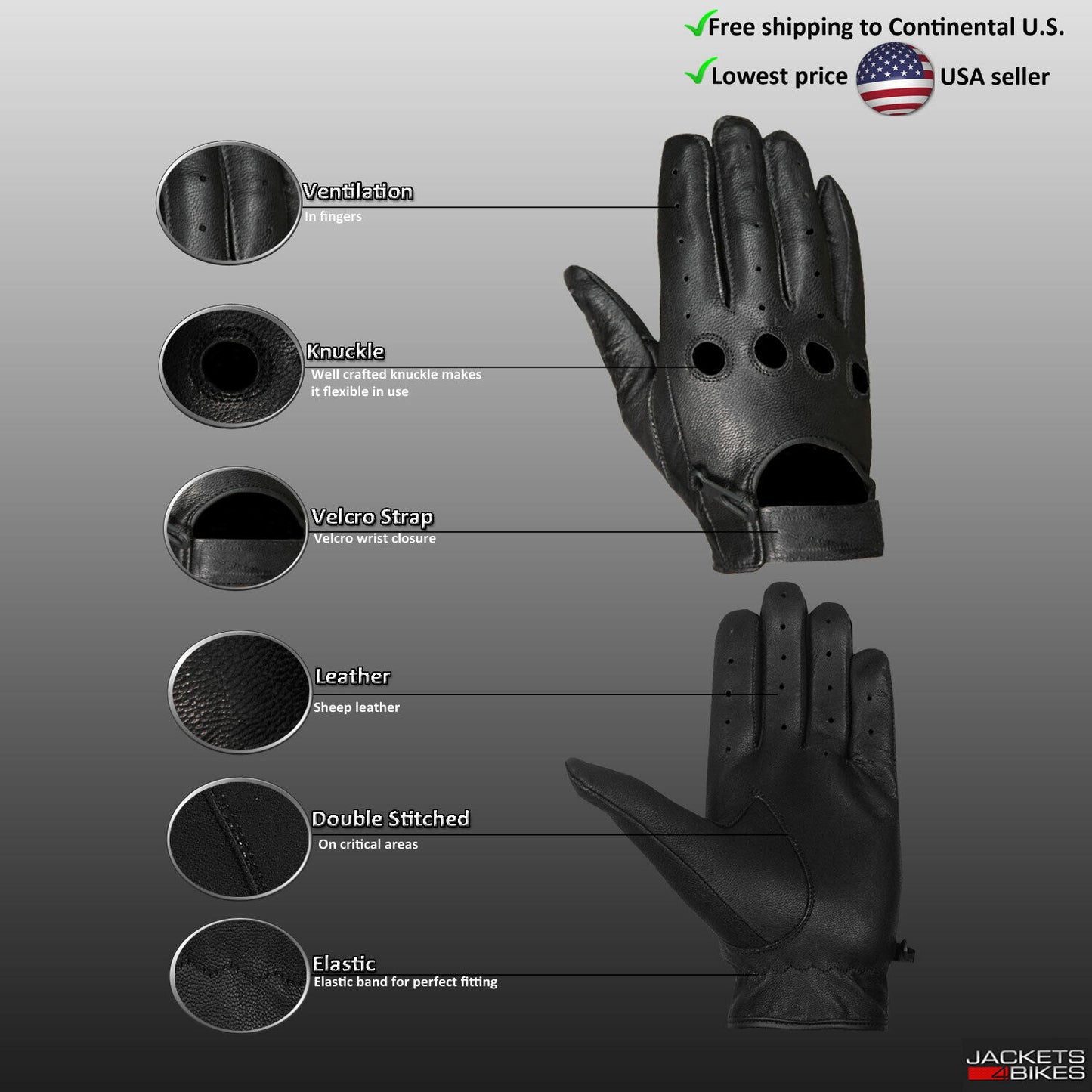 New Biker Police Leather Motorcycle Riding Ventilation Driving Gloves BlackWhite