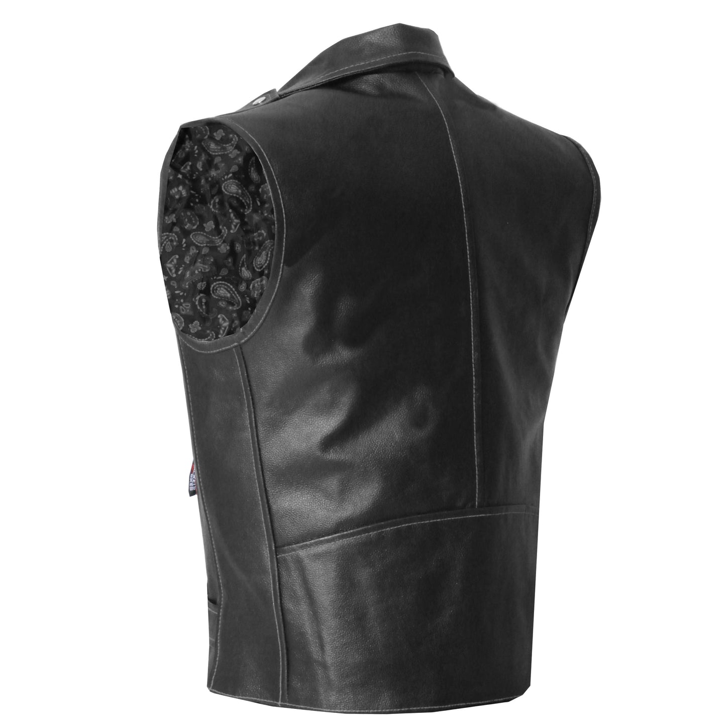 Men's Classic Leather Motorcycle Biker Concealed Carry Vintage Vest Paisley White
