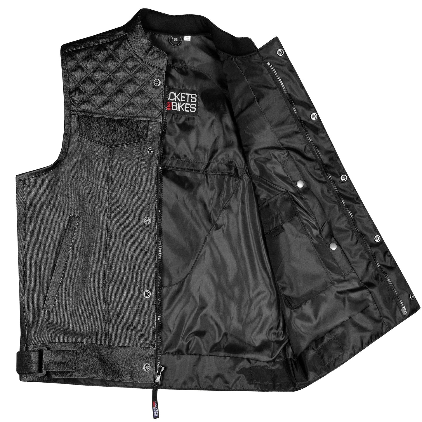Men's Leather Motorcycle Concealed Gun Pockets Biker Club Vest Leather Denim