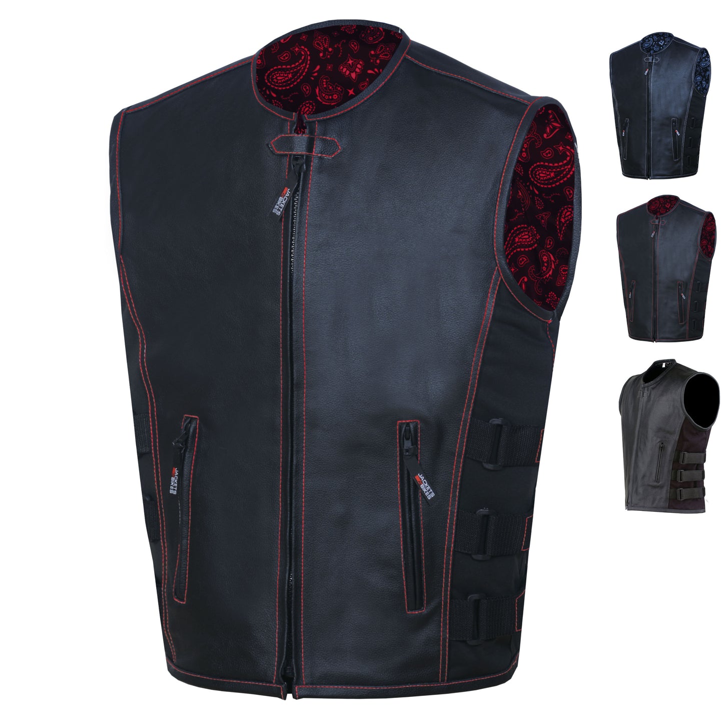 BIKER MOTORCYCLE LEATHER VEST STYLISH Paisley Red