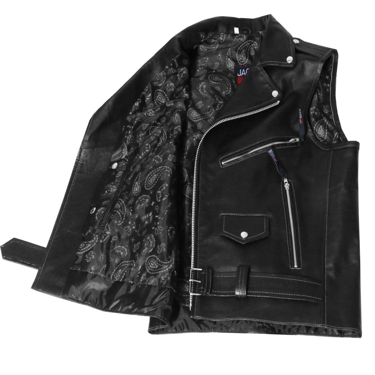 Men's Classic Leather Motorcycle Biker Concealed Carry Vintage Vest Paisley White