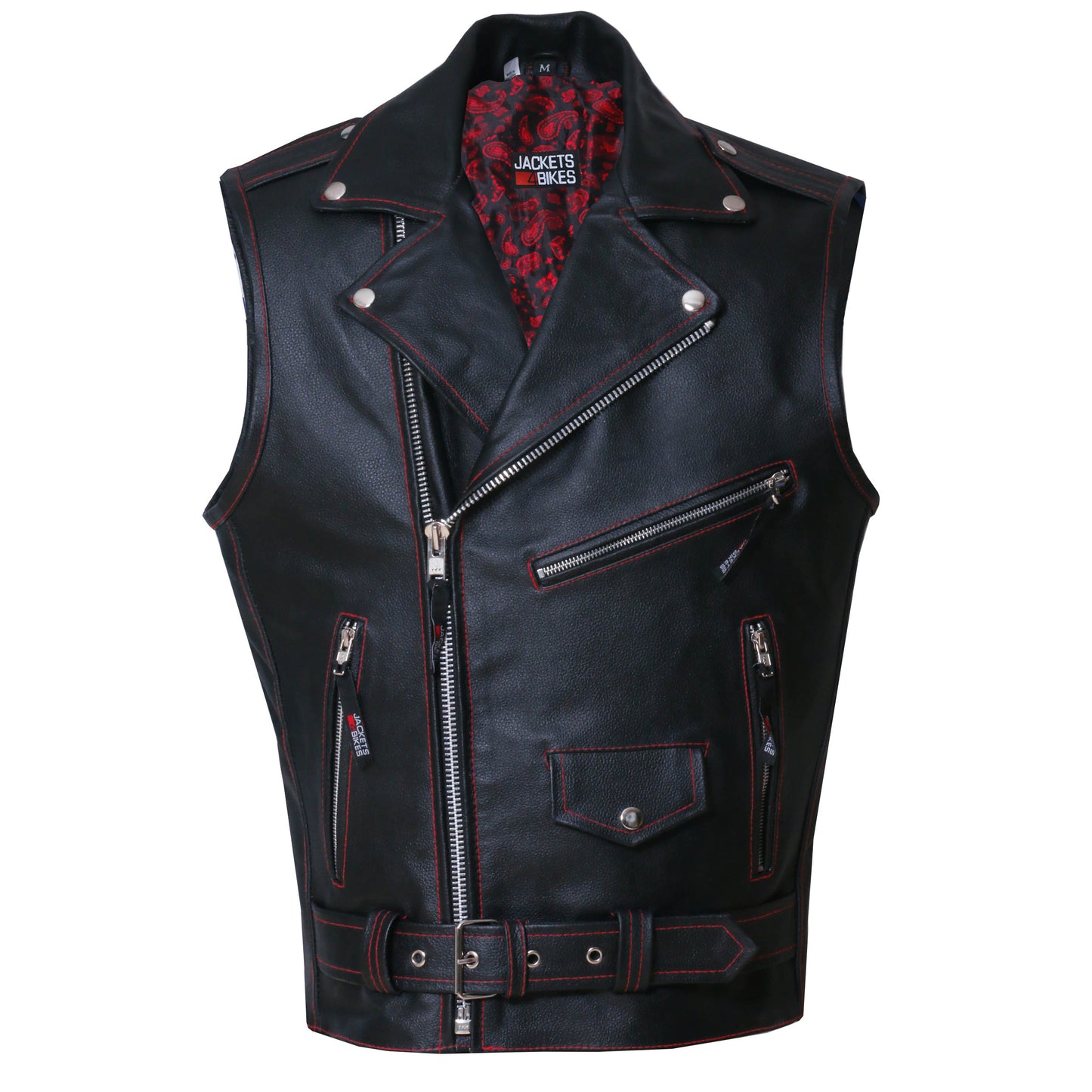 Men's Classic Leather Motorcycle Biker Concealed Carry Vintage Vest Paisley Red