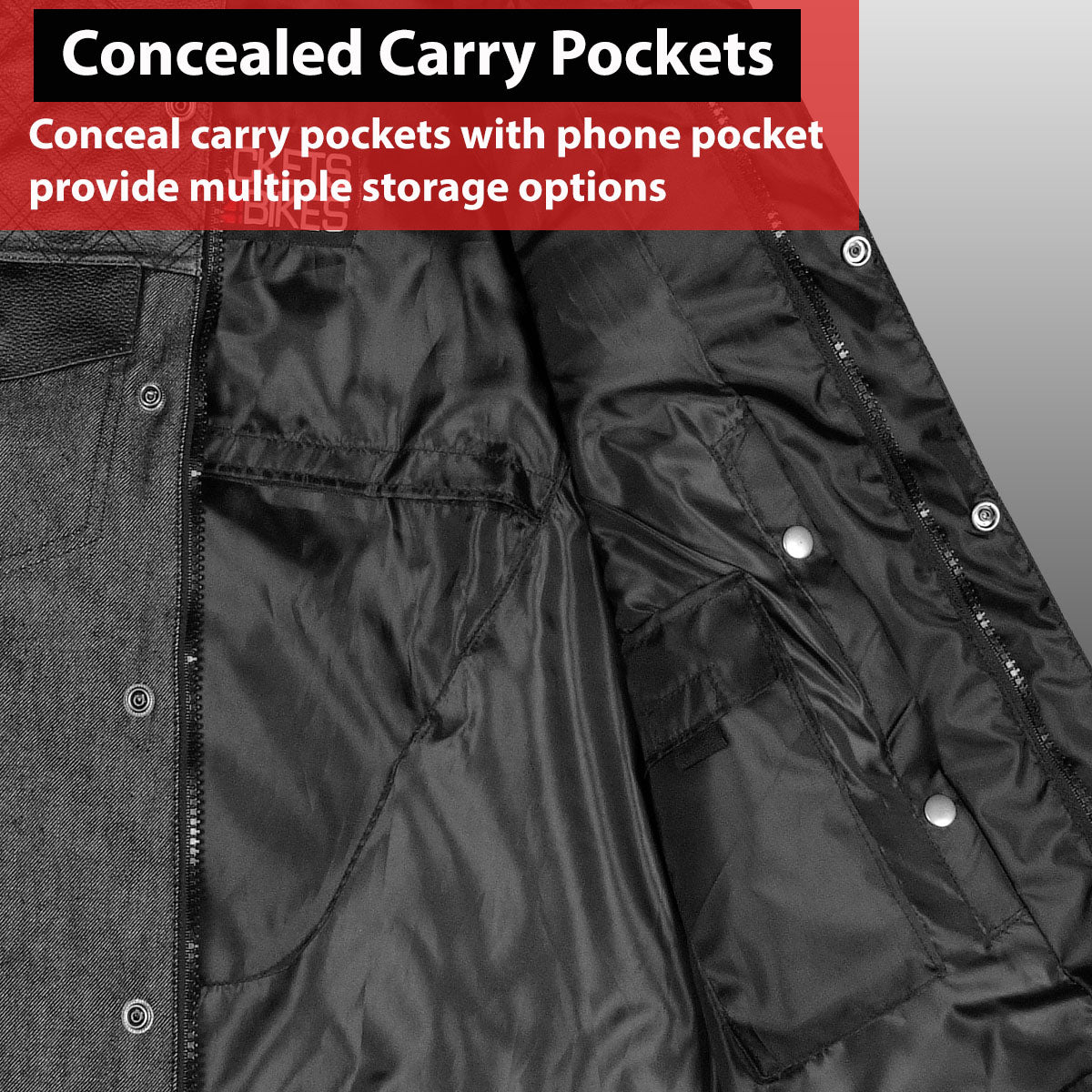Men's Leather Motorcycle Concealed Gun Pockets Biker Club Vest Leather Denim