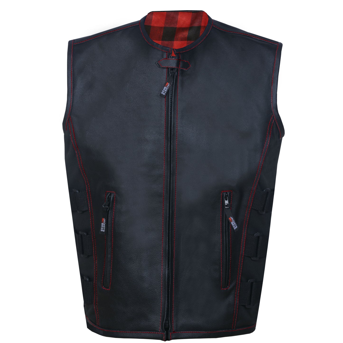 BIKER MOTORCYCLE LEATHER VEST STYLISH Flannel Red