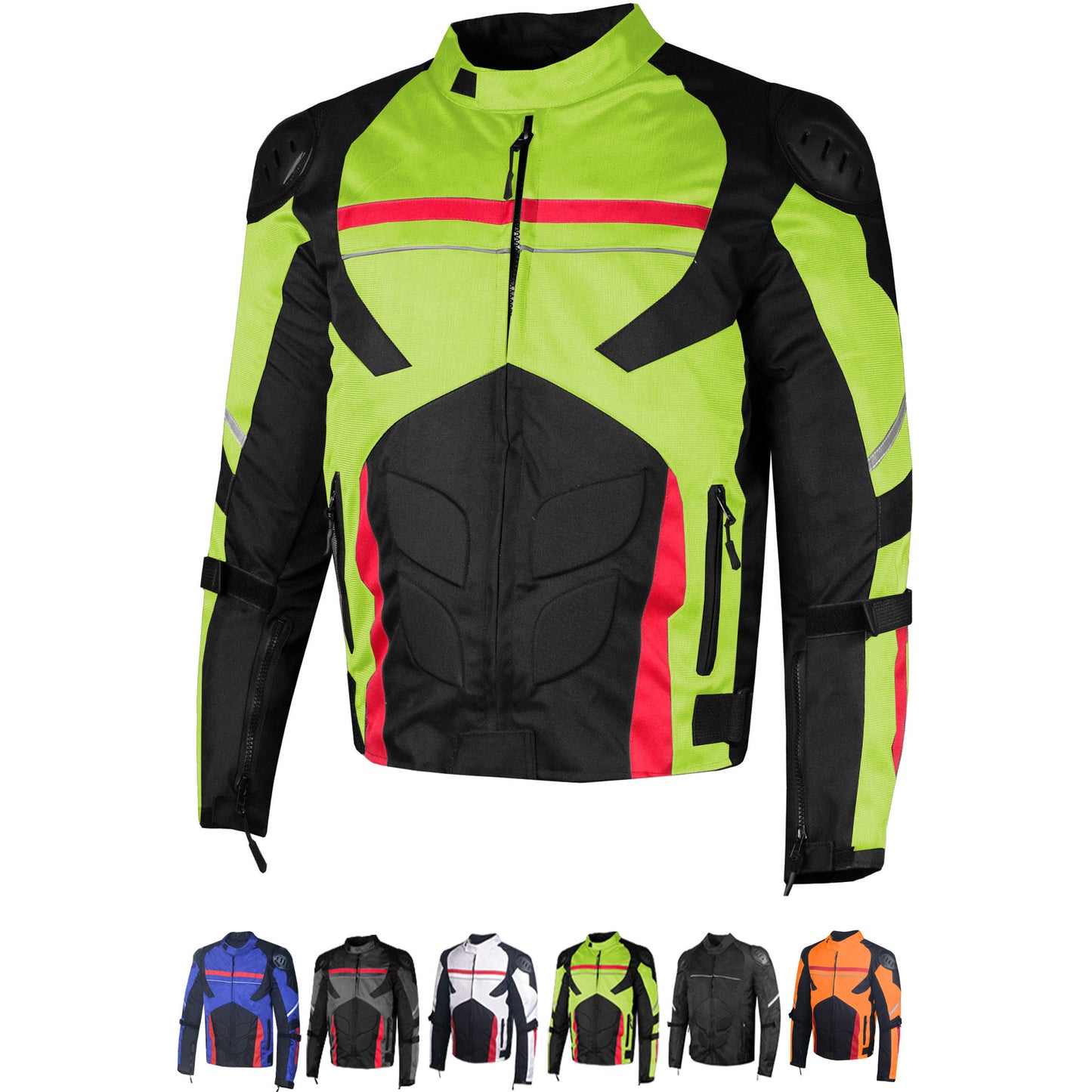 AirTrek Mens Mesh Motorcycle Touring Waterproof Rain Armor Biker Jacket HiVis Green