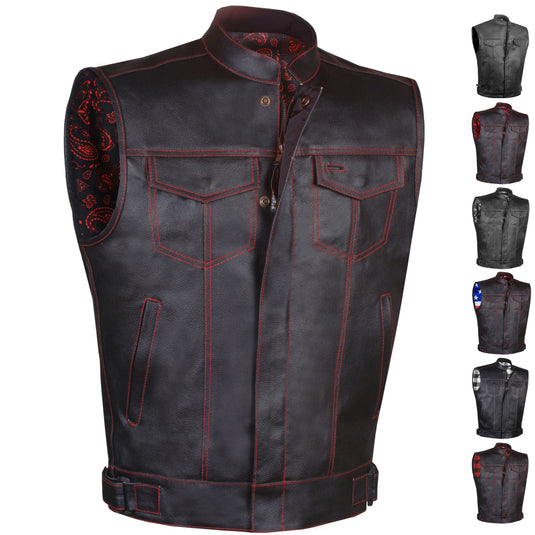 Men's ARMOR Leather SOA Anarchy Motorcycle Biker Club Concealed Carry Vest Paisley Red