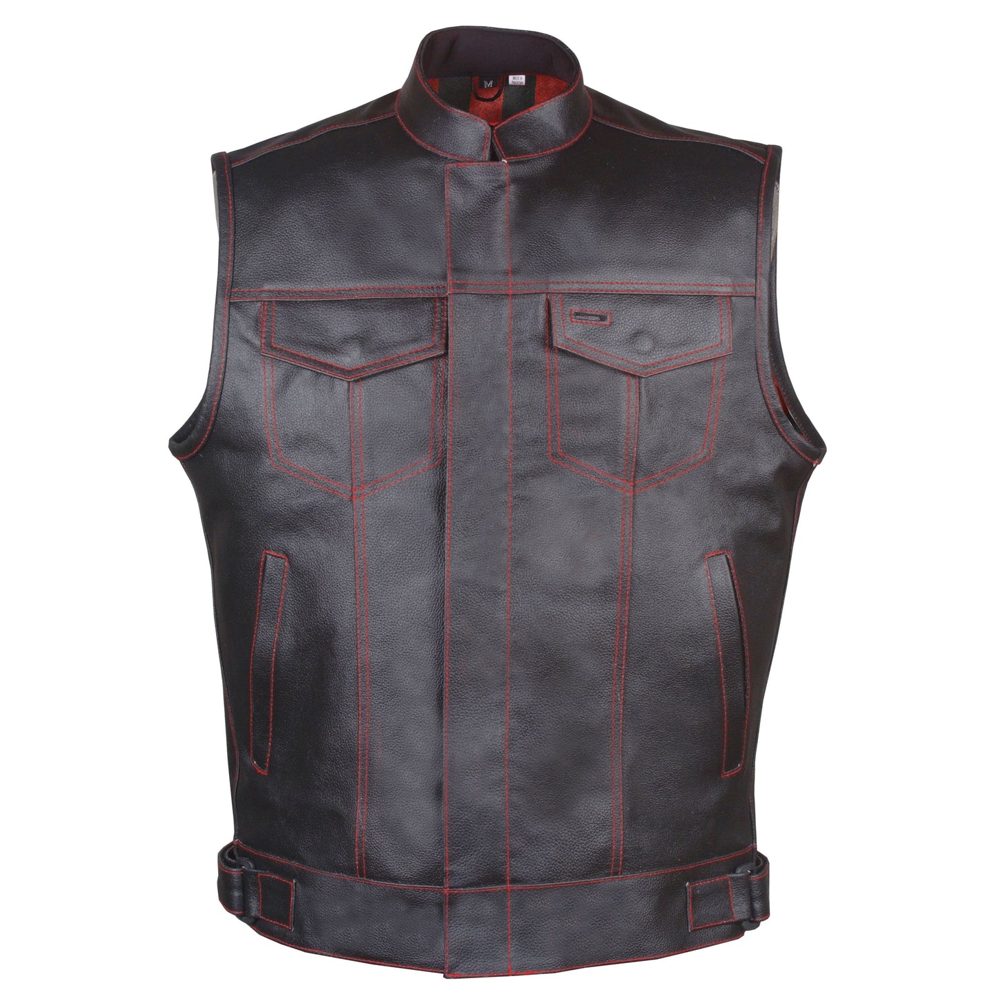 Men's ARMOR Leather SOA Anarchy Motorcycle Biker Club Concealed Carry Vest Flannel Red