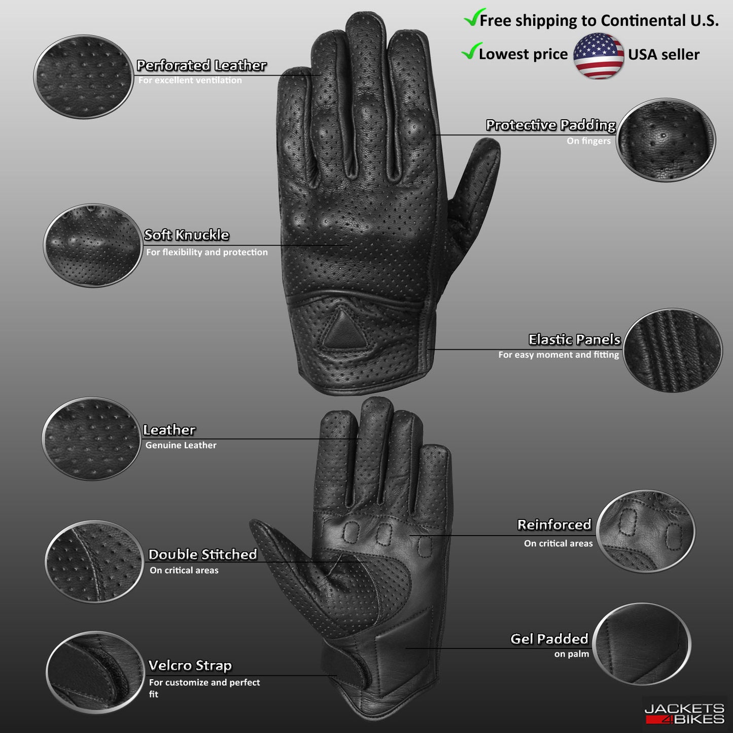 Motorcycle Bicycle Riding Racing Bike Protective Armor Gel Leather Gloves BlackWhite