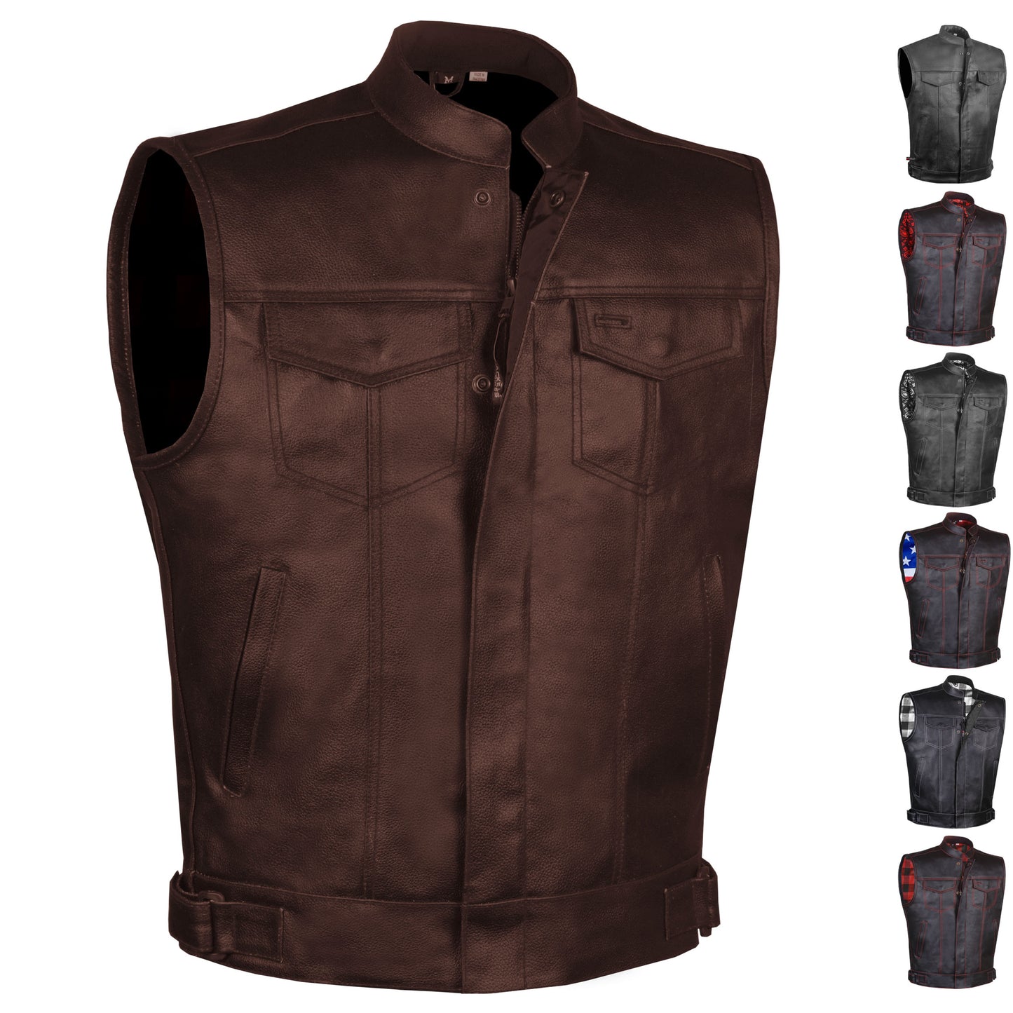 Men's ARMOR Leather SOA Anarchy Motorcycle Biker Club Concealed Carry Vest Coffee Brown