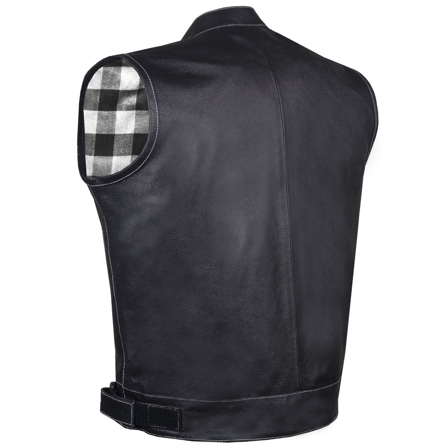 Men's ARMOR Leather SOA Anarchy Motorcycle Biker Club Concealed Carry Vest Flannel White