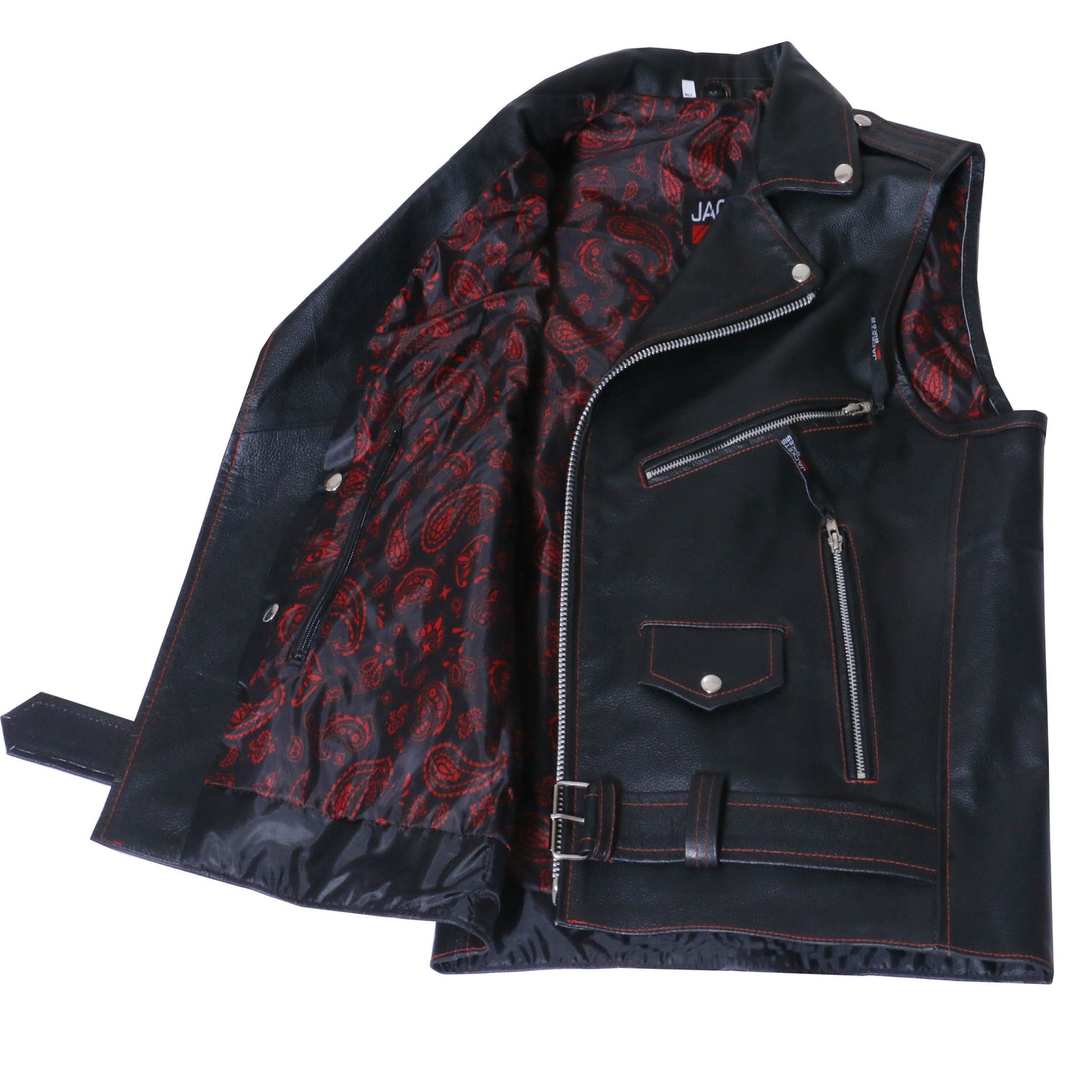 Men's Classic Leather Motorcycle Biker Concealed Carry Vintage Vest Paisley Red