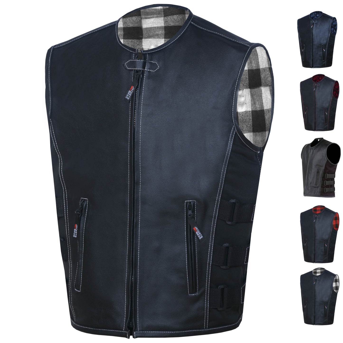 BIKER MOTORCYCLE LEATHER VEST STYLISH Flannel White