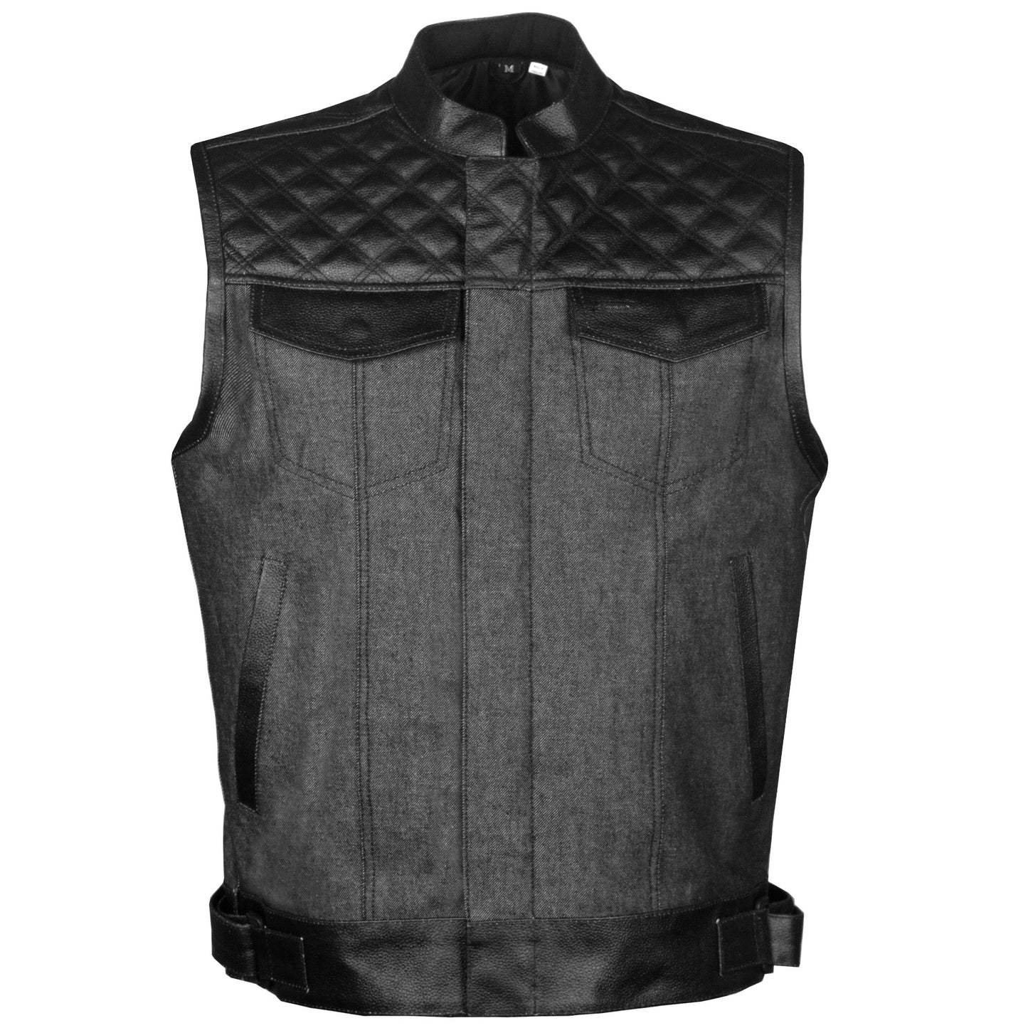 Men's Leather Motorcycle Concealed Gun Pockets Biker Club Vest Leather Denim