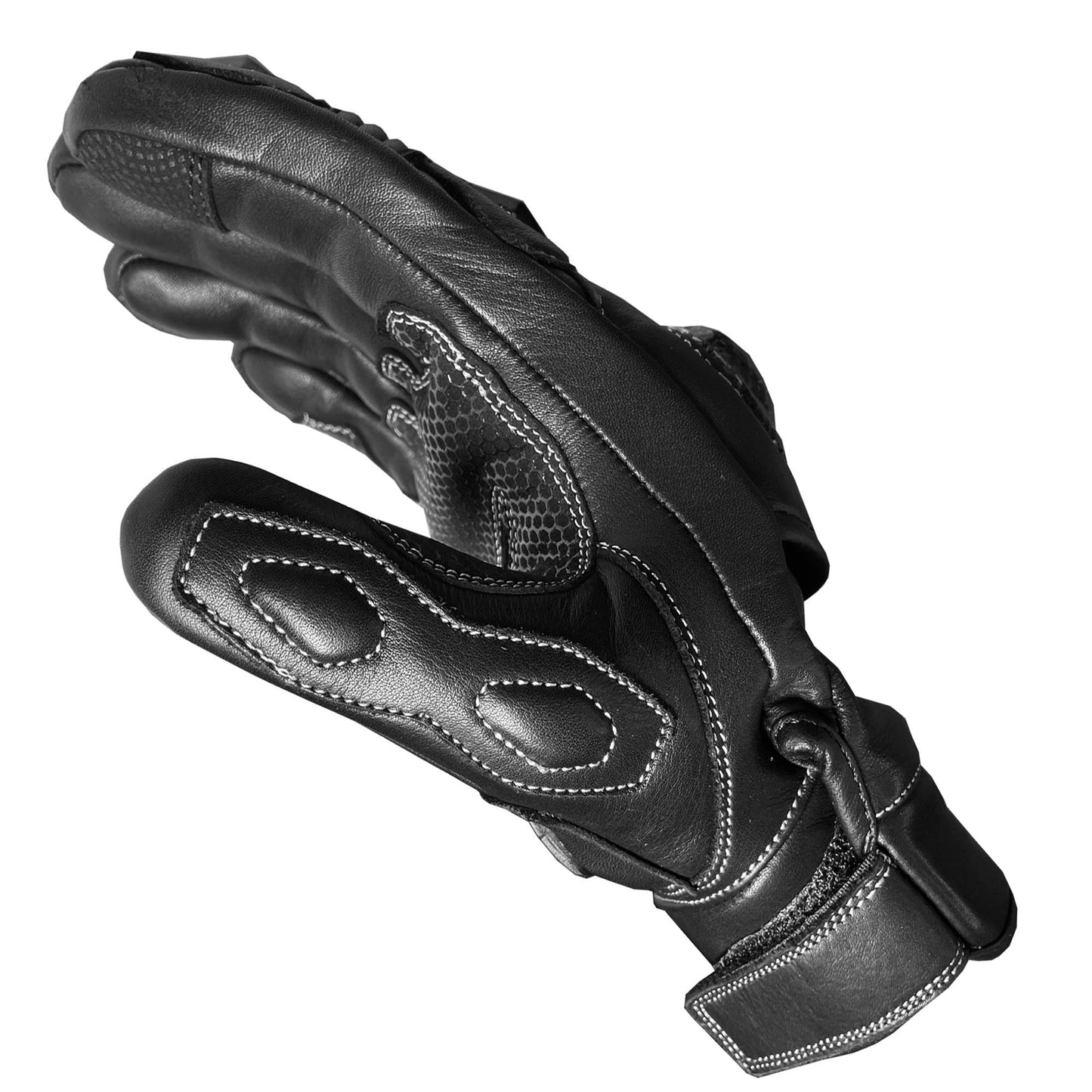Men Aniline Cowhide Motorcycle Leather Gloves with Sliders BlackWhite