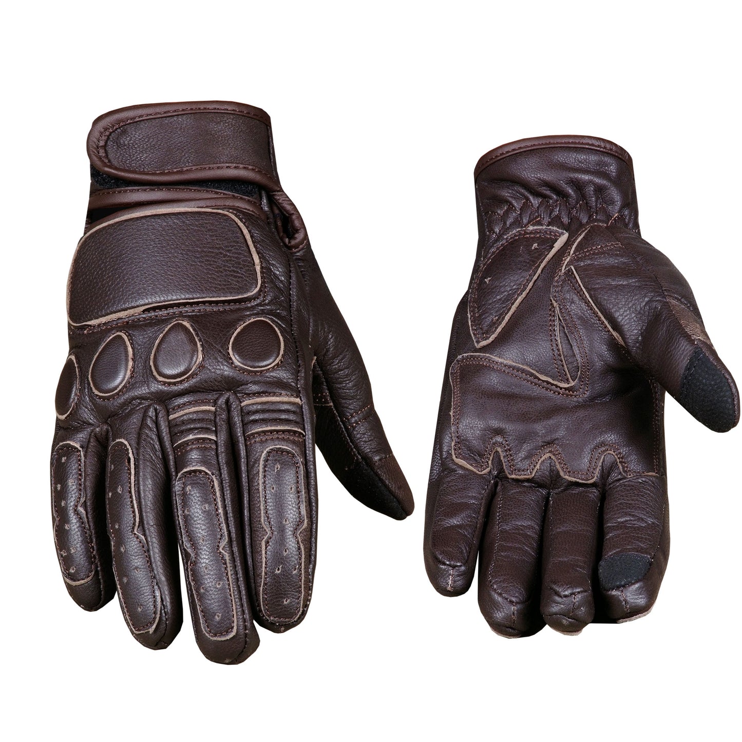 New Vintage Mens Leather Cruiser Protective Motorcycle Riding Racing Gloves Brown