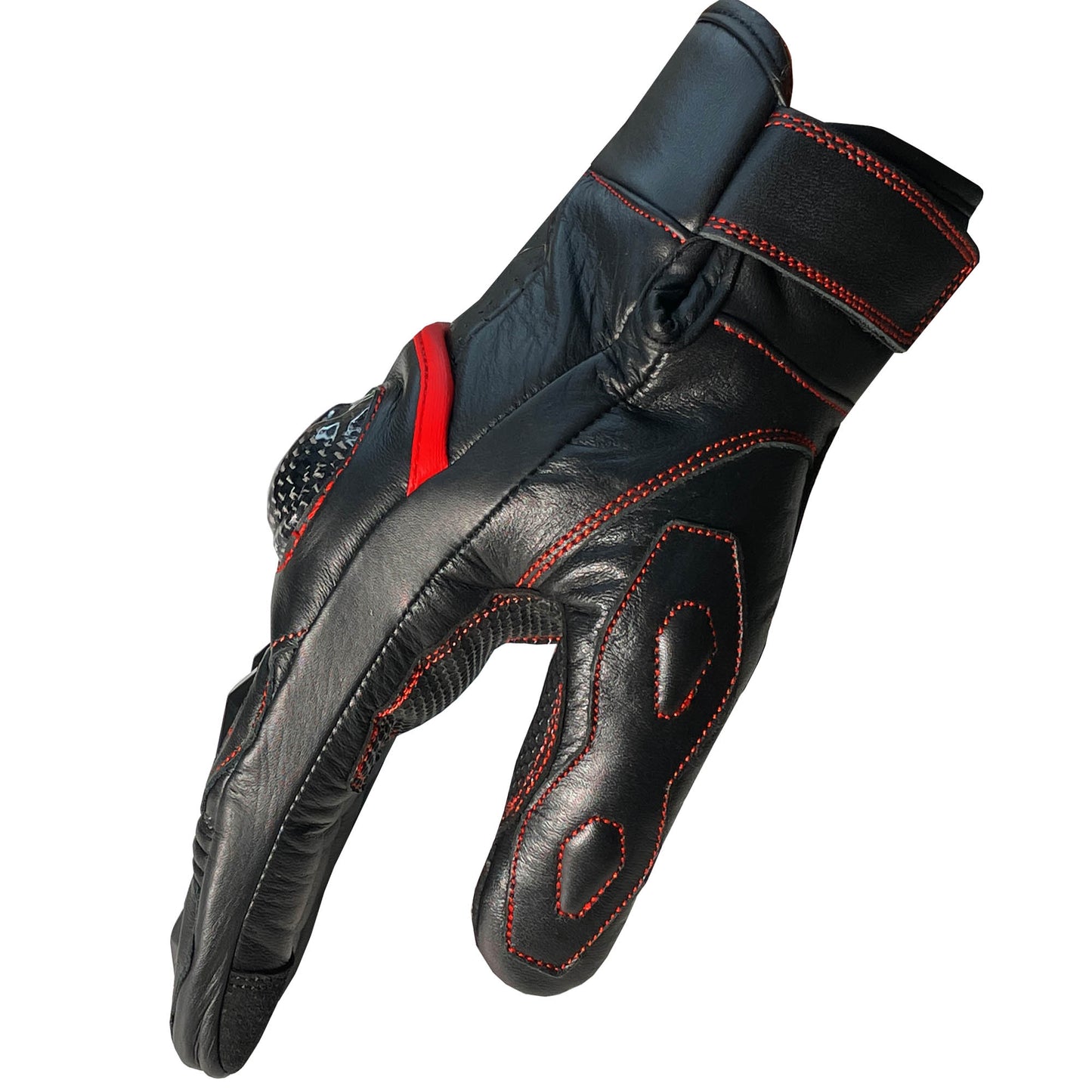 Men Aniline Cowhide Motorcycle Leather Gloves with Sliders BlackRed