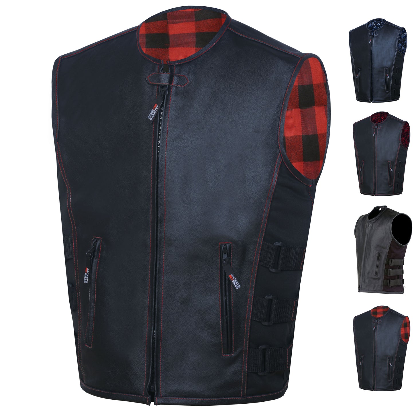 BIKER MOTORCYCLE LEATHER VEST STYLISH Flannel Red