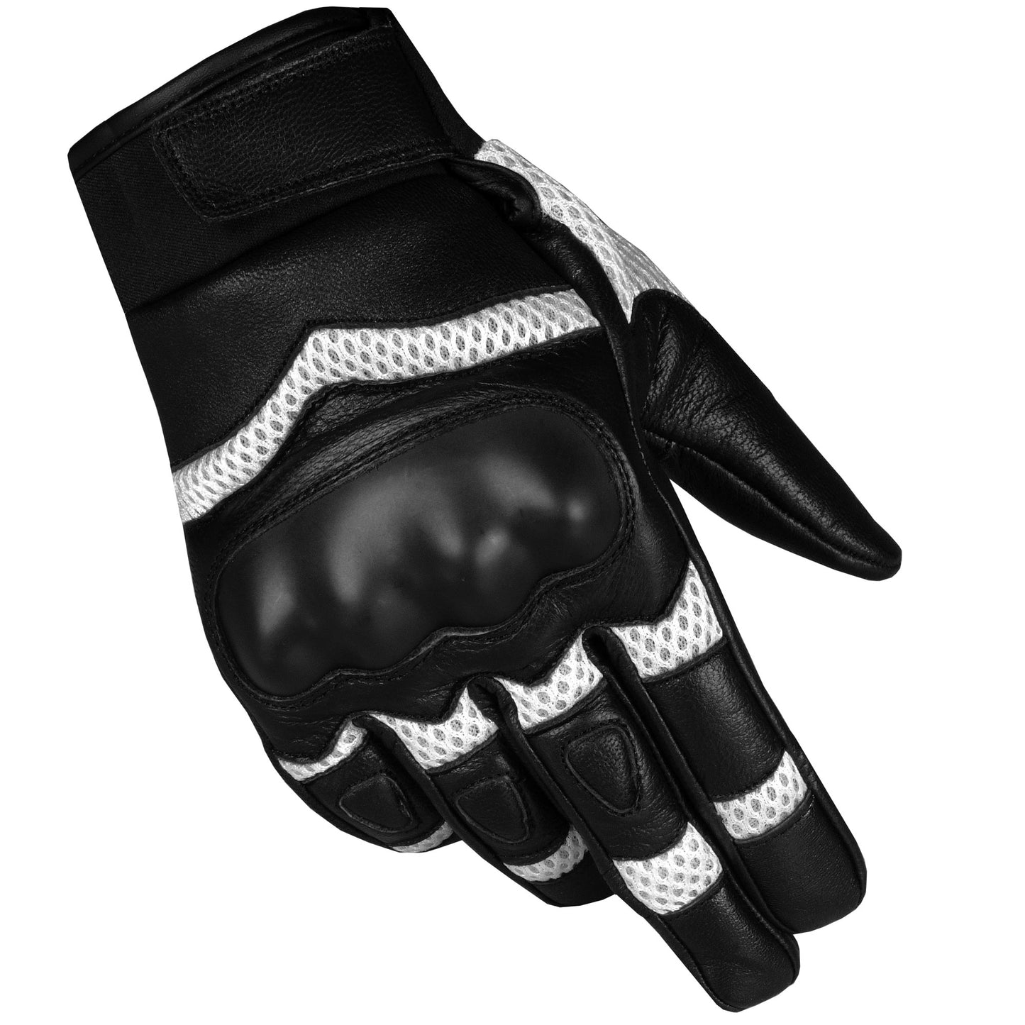 Men's Touchscreen Leather & Mesh Motorcycle Cruiser Riding Gloves White