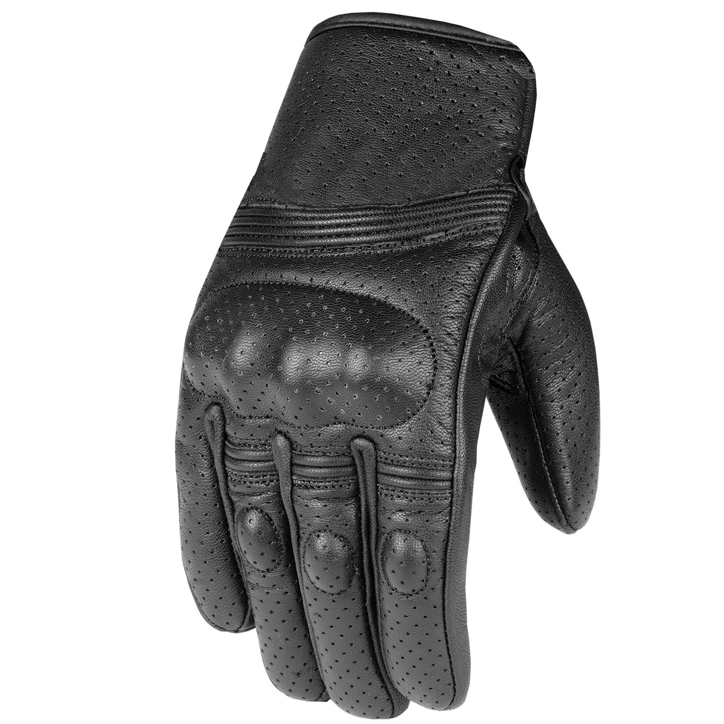 Men's Premium Leather Motorcycle Protective Perforated Gel Padded Gloves