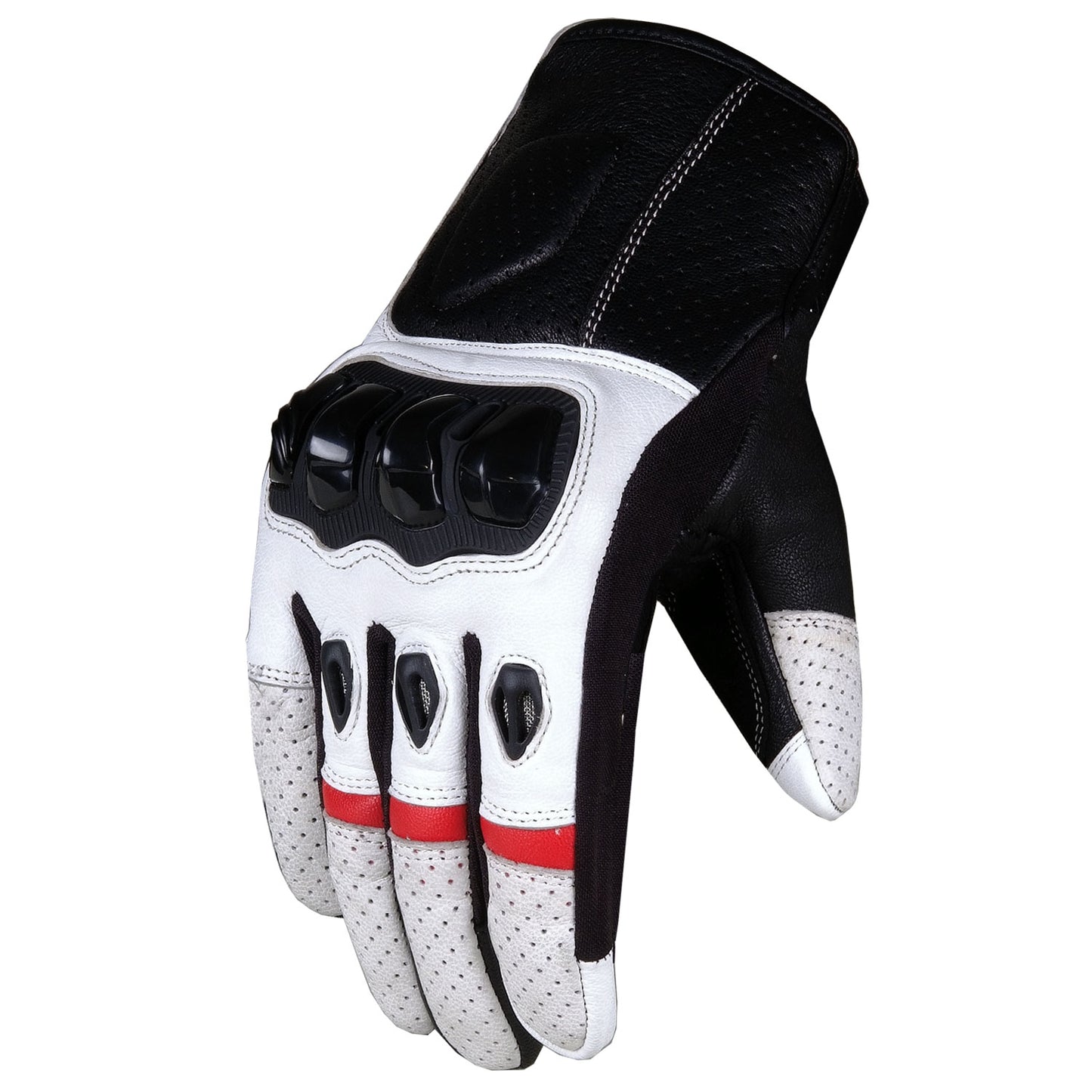 Men Motorcycle Protective Premium Leather Street Cruiser White Biker Gloves