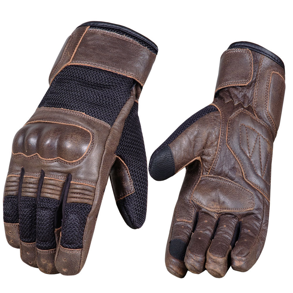 Men's Cafe Racer Cruiser Motorcycle Biker Leather Mesh Gloves