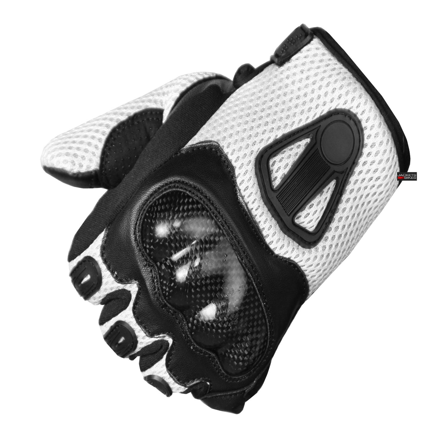 New Men Short Motorcycle Leather Mesh Gloves White Carbon Fiber