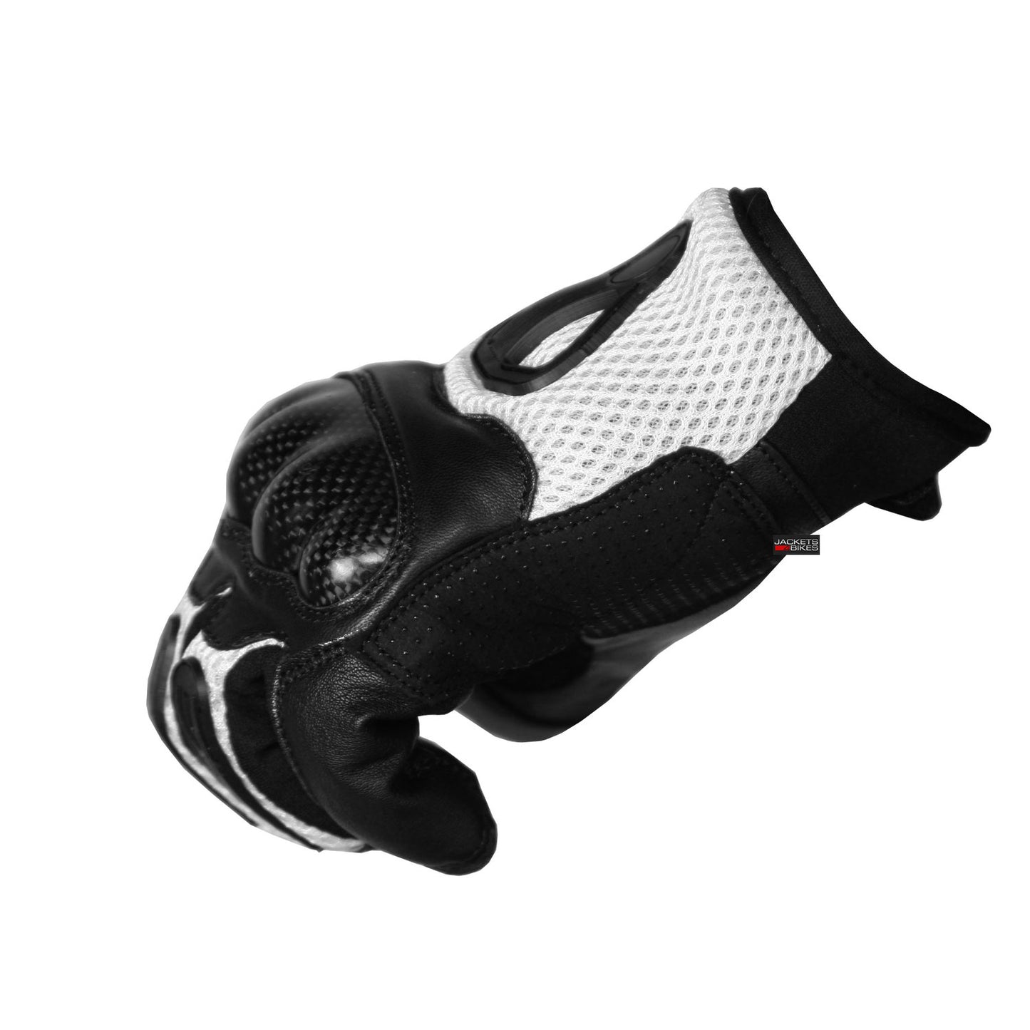 New Men Short Motorcycle Leather Mesh Gloves White Carbon Fiber