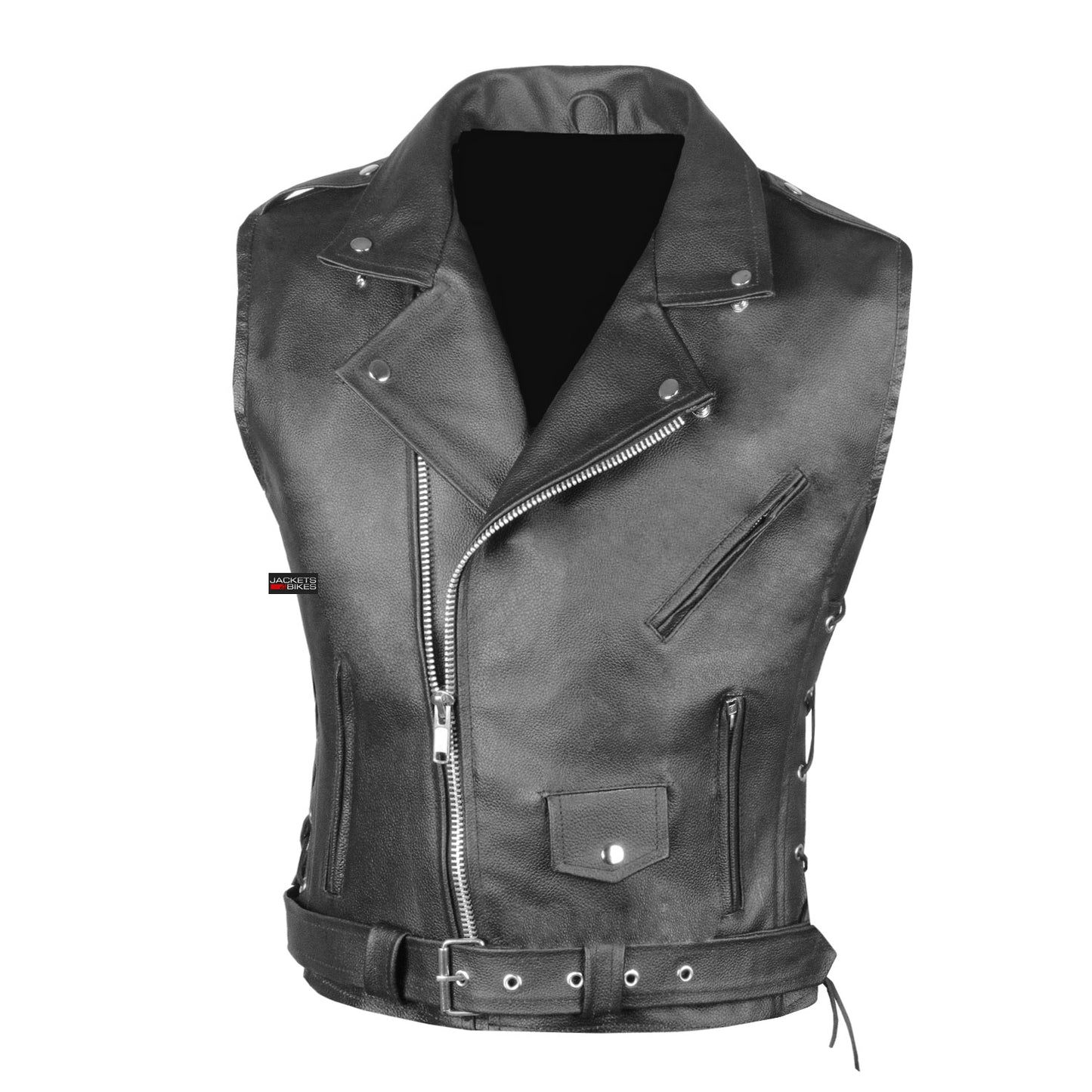 Men's Classic Leather Motorcycle Biker Concealed Carry Side Laces Vest Black