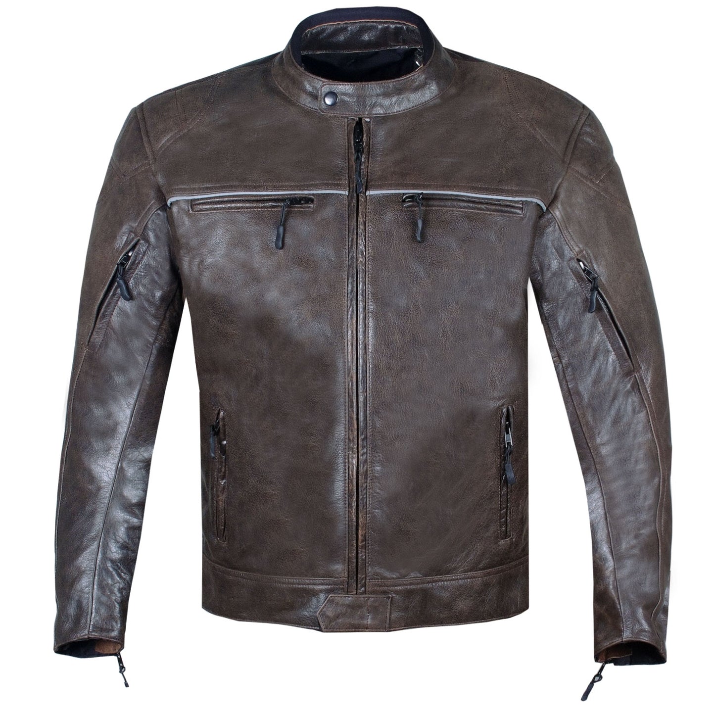 Men's Vintage Distress Brown Leather Cafe Racer Motorcycle Biker Jacket