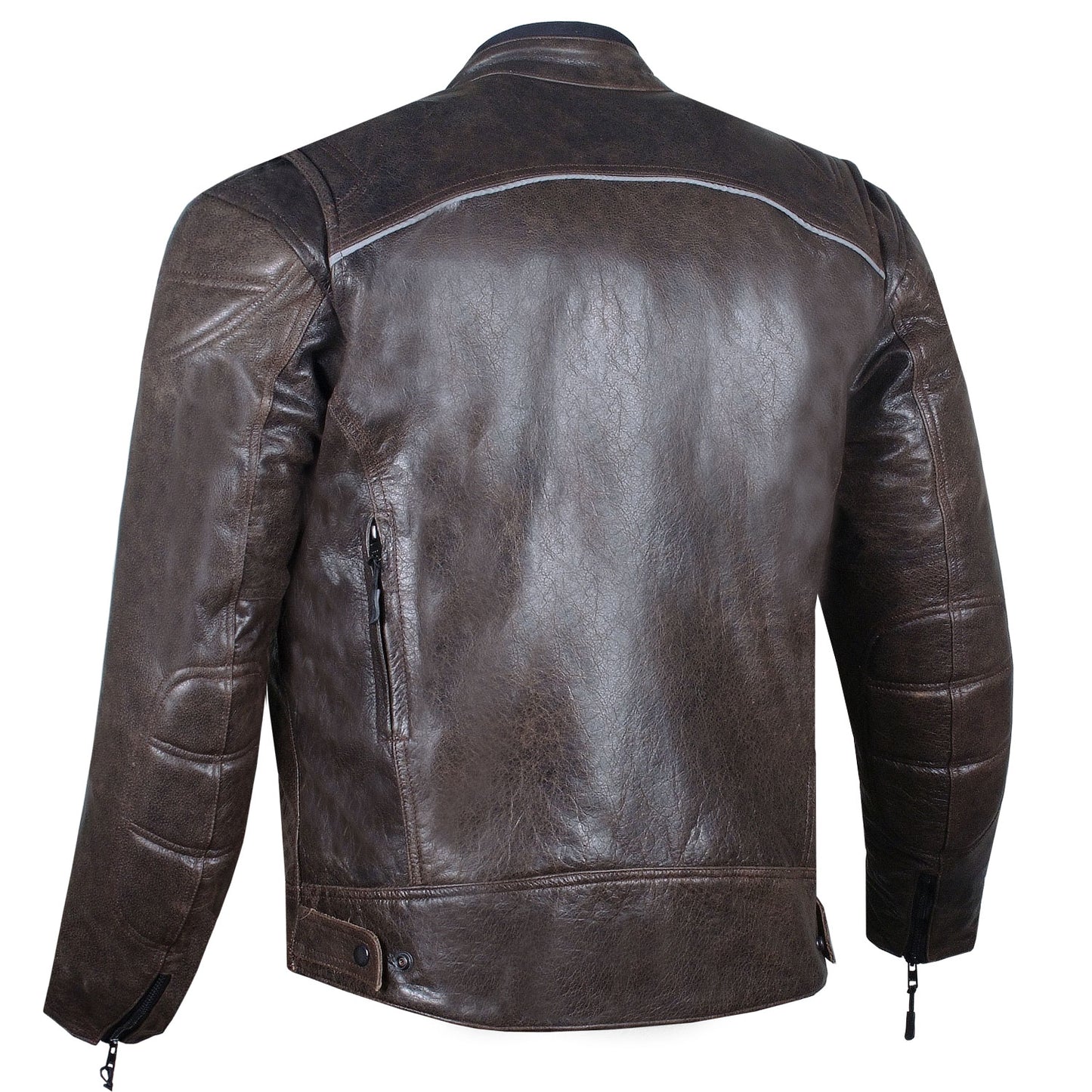 Men's Vintage Distress Brown Leather Cafe Racer Motorcycle Biker Jacket